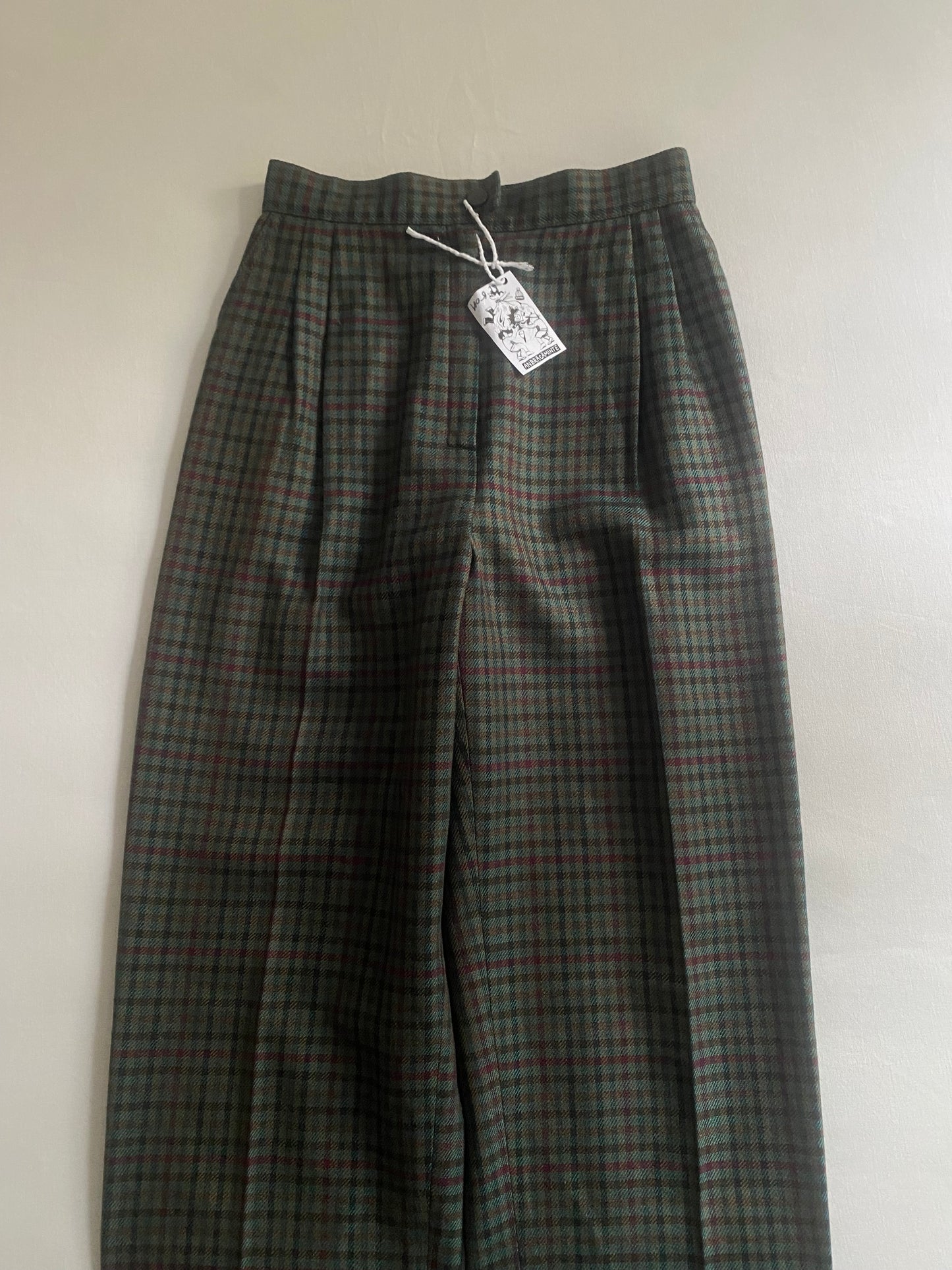 Pantaloni Vintage – Lână Carouri Verde Închis – EU 36