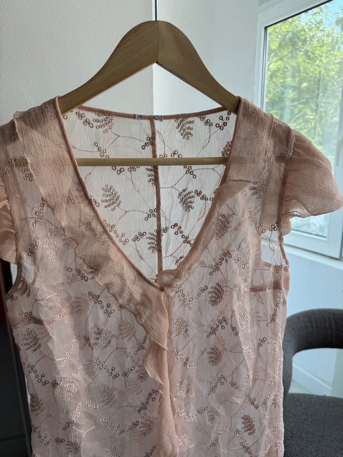 ✨ Top Mesh Roz Pal Y2K – S/M Damă