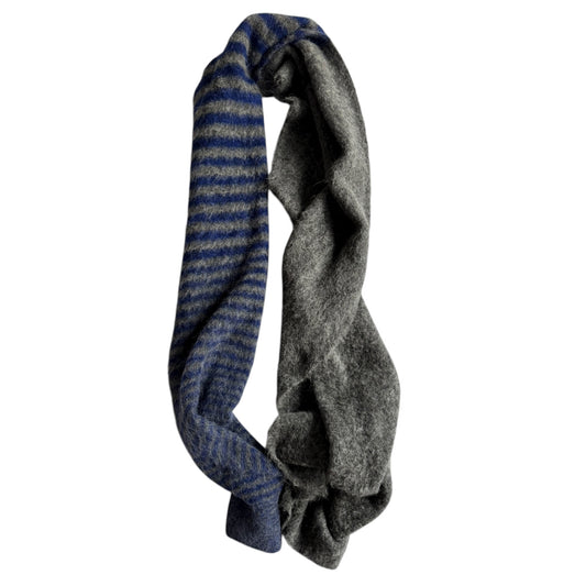 🧣 Fular Sportmax Gri cu Dungi Albastre / Amestec Alpaca (Made in Italy)