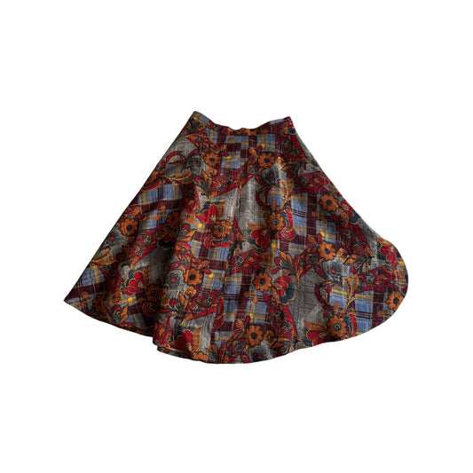 🌺 Fustă Vintage cu Imprimeu Floral și Nasturi Decorativi – aprox. M