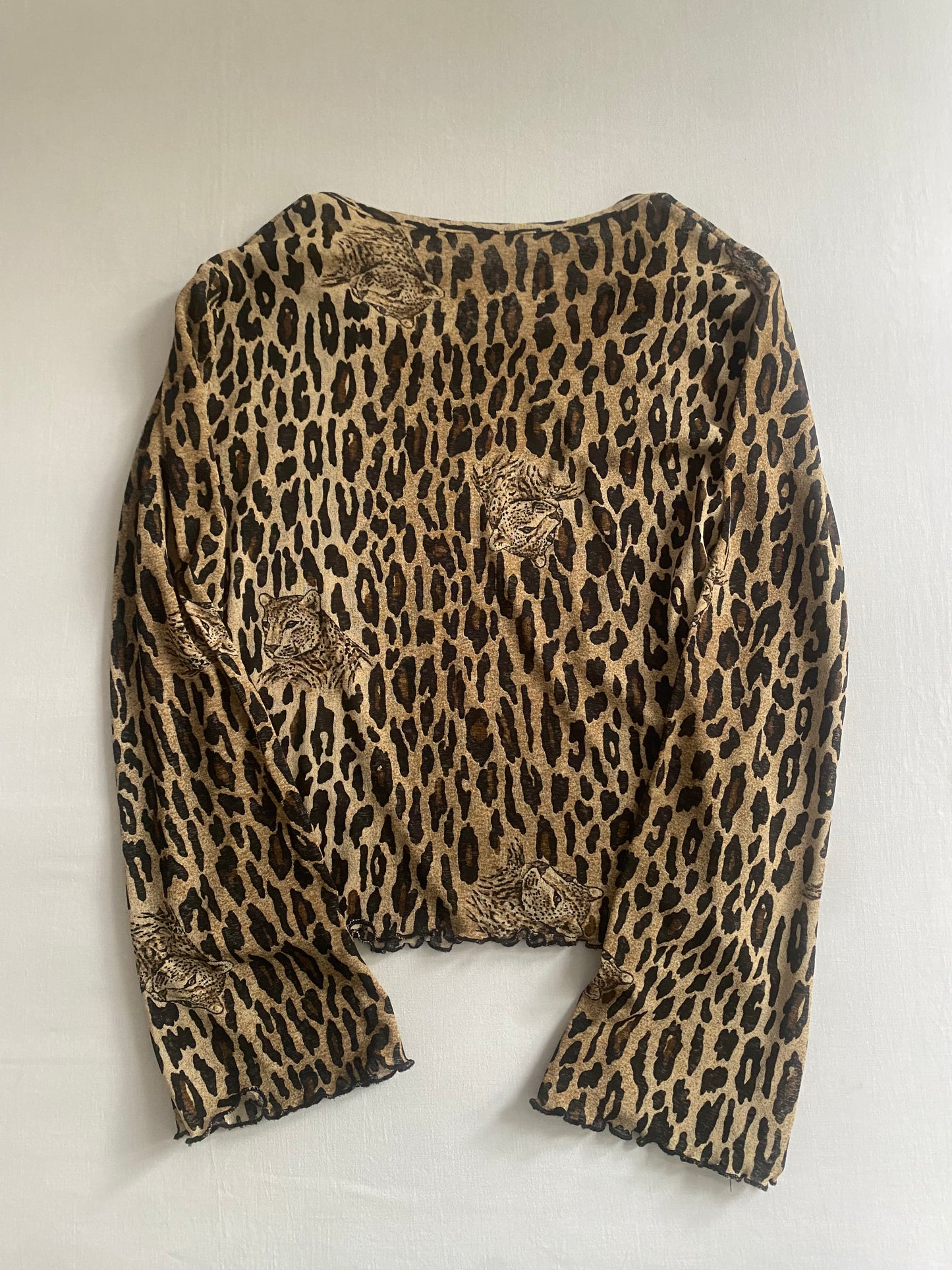 🐆 Top Y2K cu Mâneca Lungă, Animal Print, Mesh – M – Made in Italy