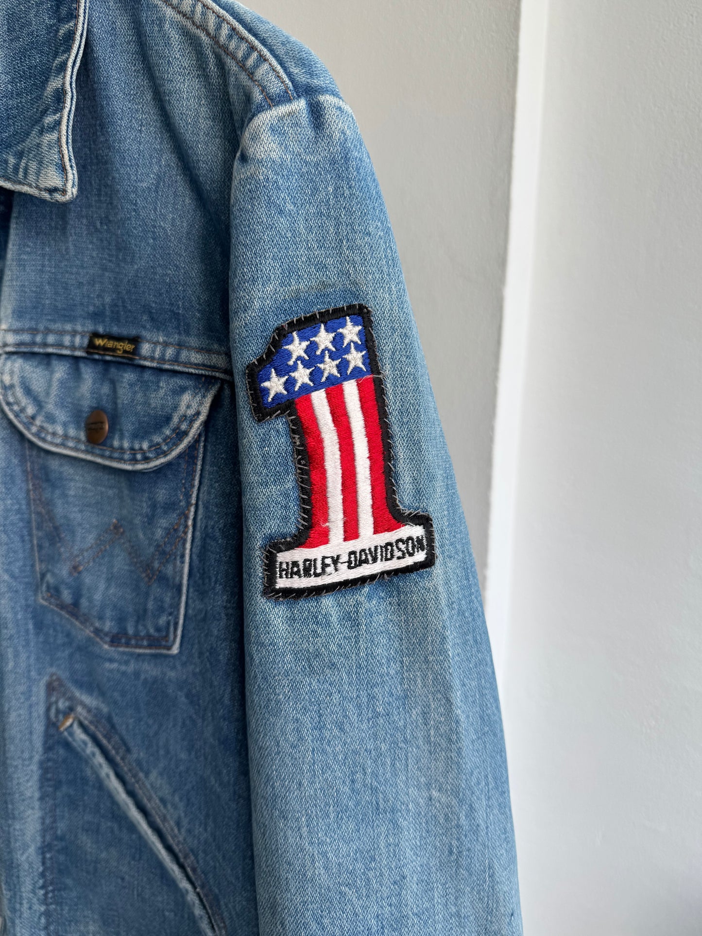 🤠 Vintage Wrangler Geacă Denim Anii '70 – S/M Bărbați