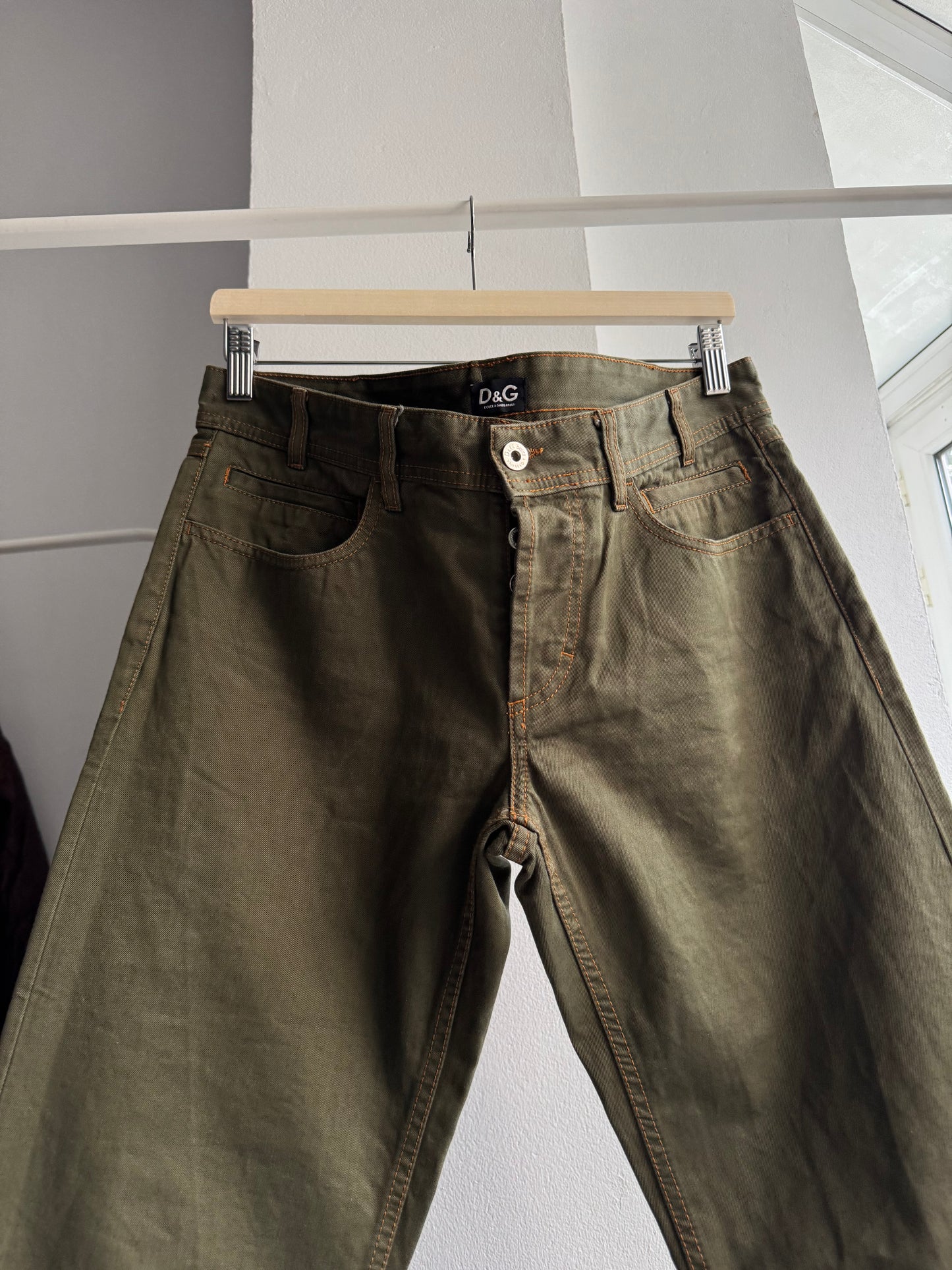 🫒 Y2K Dolce & Gabbana Olive Green Jeans – Straight Fit – US 34 – Made in Italy