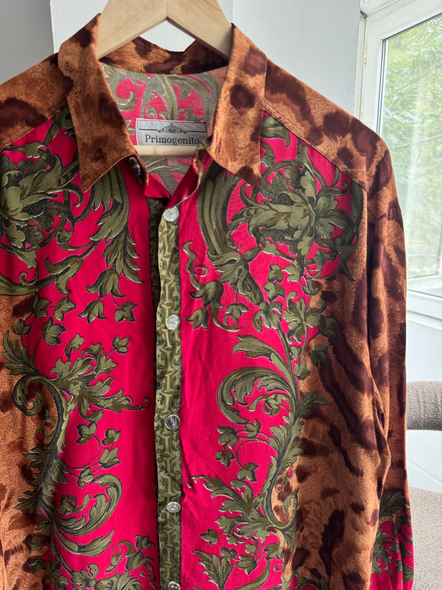 🐆 Cămașă Vintage Imprimeu Baroc & Animal Print | Made in Italy – L Bărbați