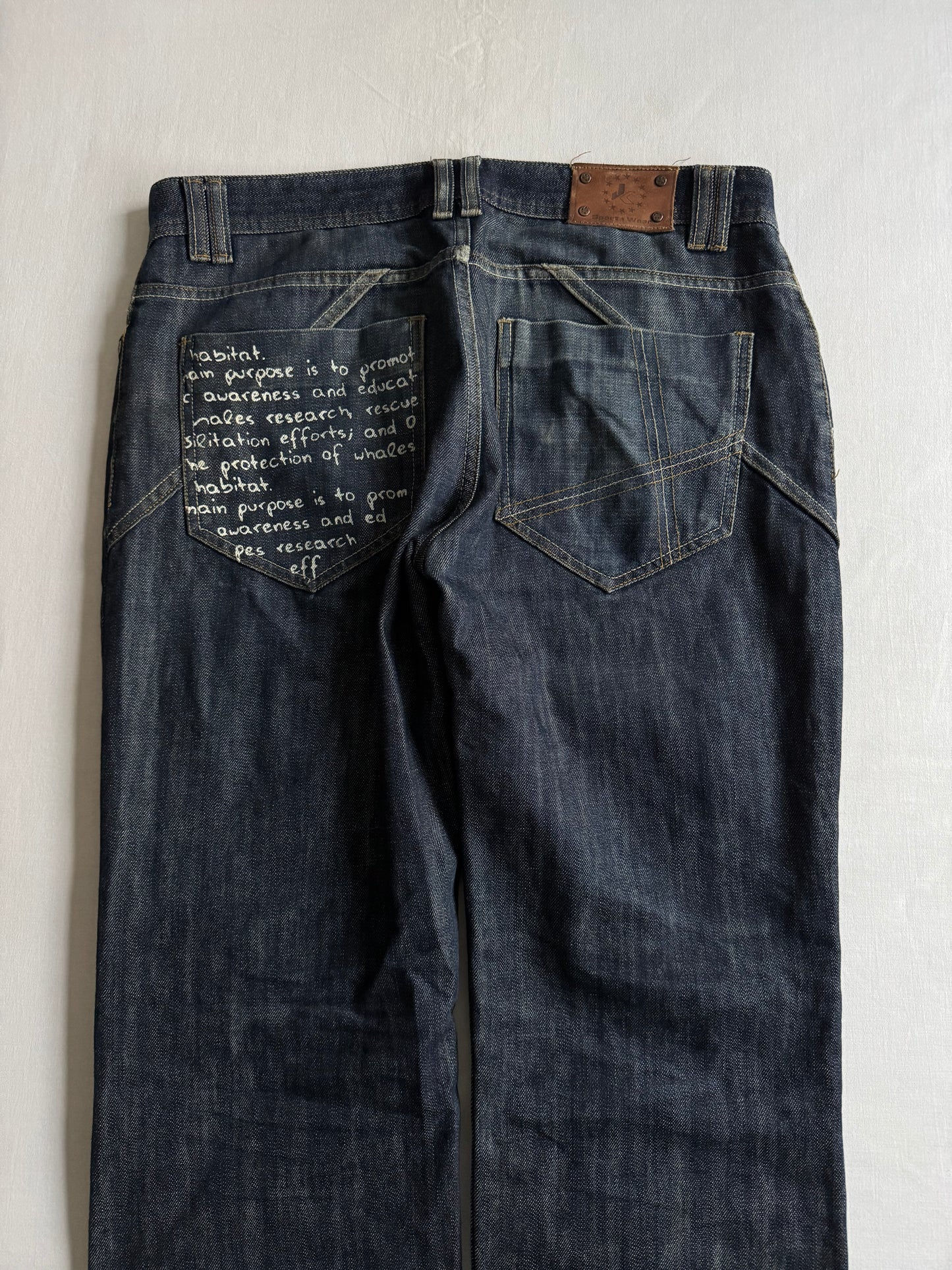 🐚 Y2K Jeans Baggy cu Imprimeu și Detalii – W32 L34