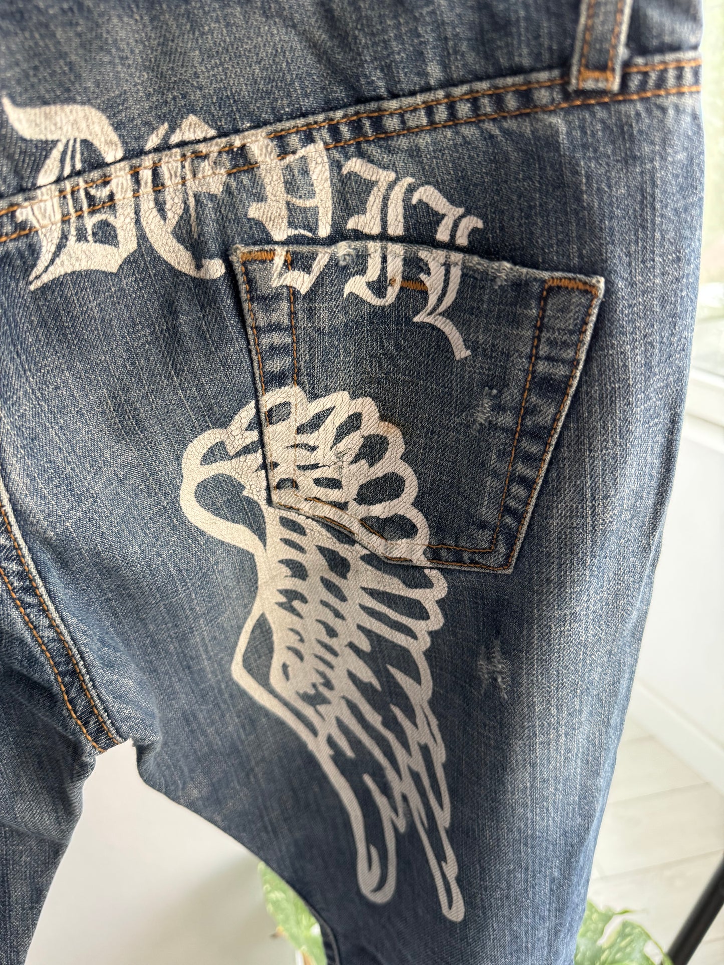 👖 Y2K Angel Devil Printed Jeans – W31 – Made in Italy