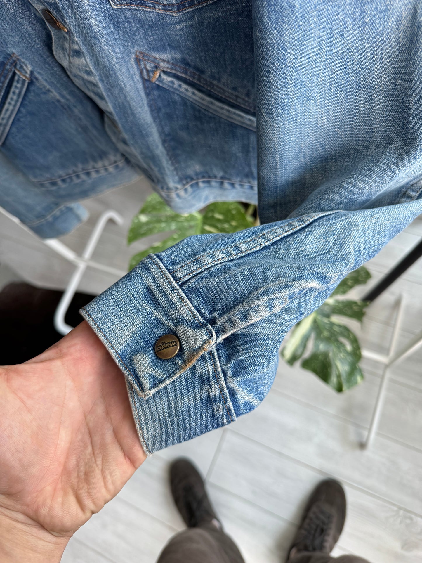 🤠 Vintage Wrangler Geacă Denim Anii '70 – S/M Bărbați