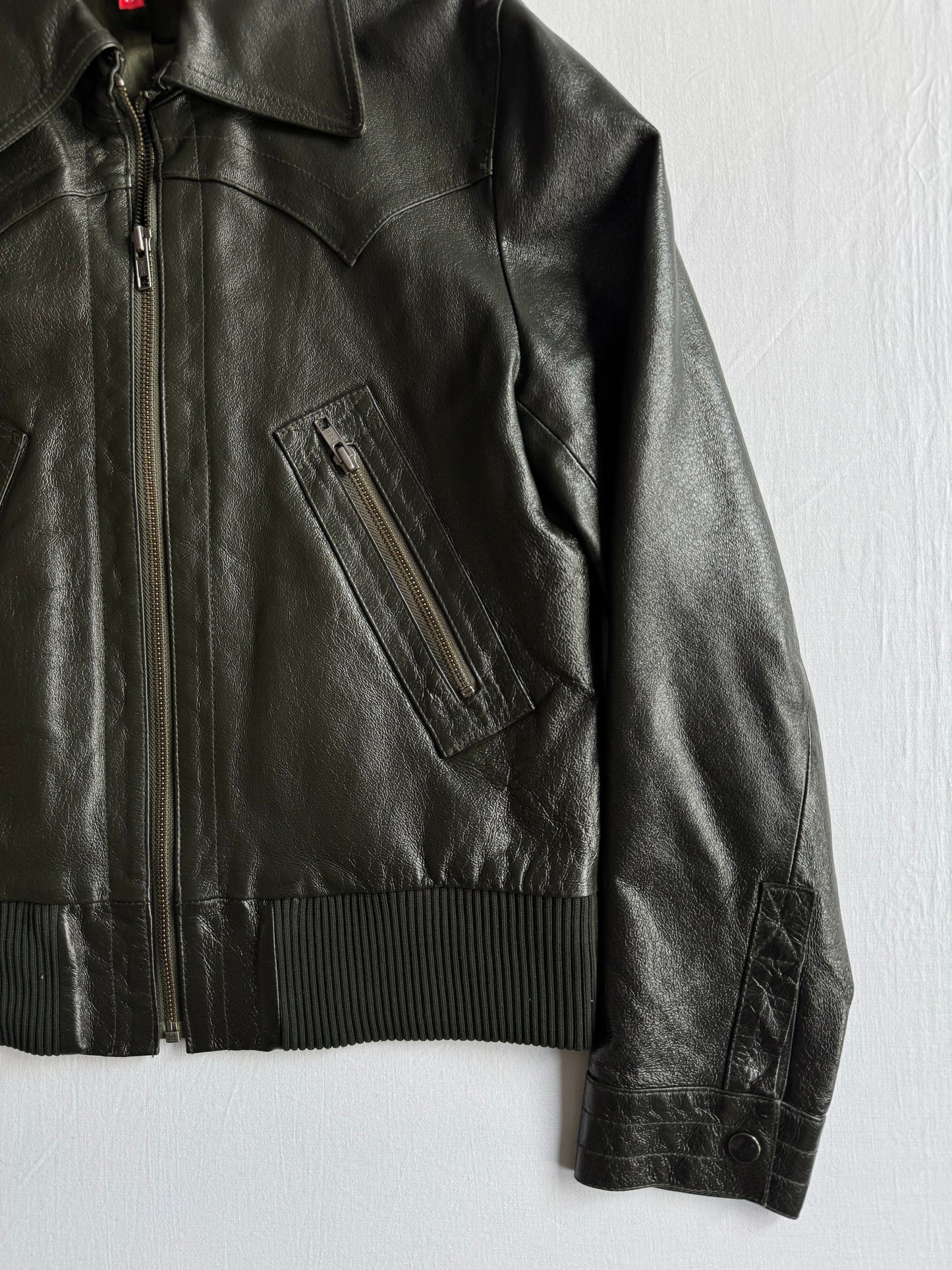 🐢 Geacă Y2K Damă din Piele Verde Închis – M