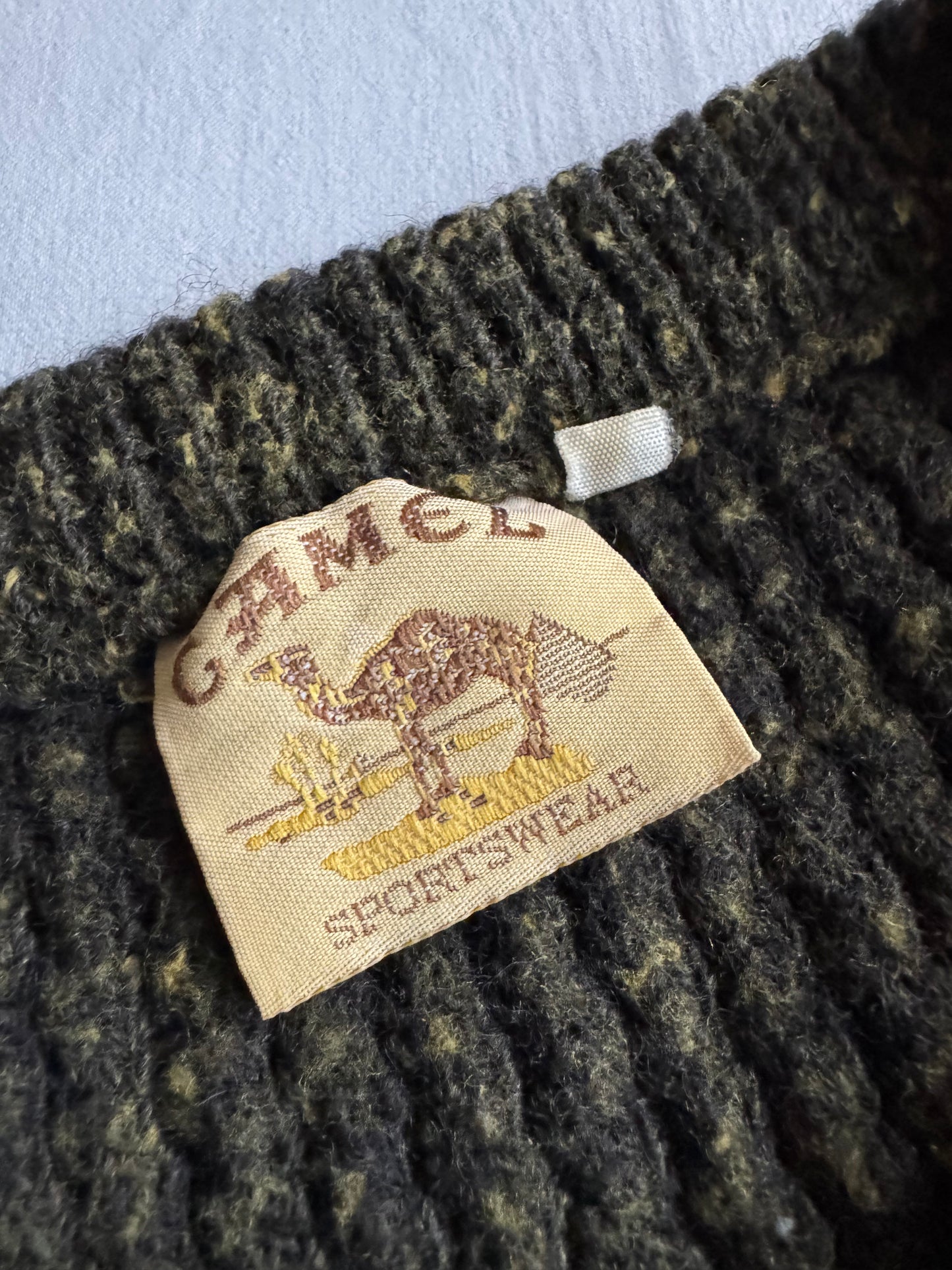 🐪 🧶 Pulover Vintage Bărbați Camel / Verde Închis din Lână – L