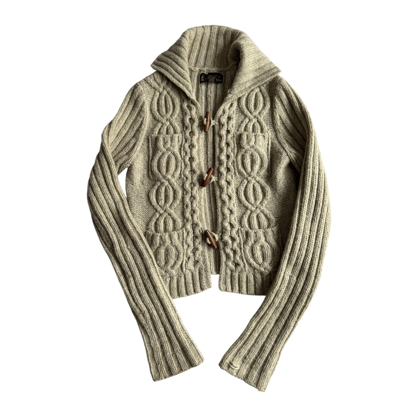 🧶 Cardigan Y2K Damă Abercrombie & Fitch Cable Knit din Lambswool Blend – M