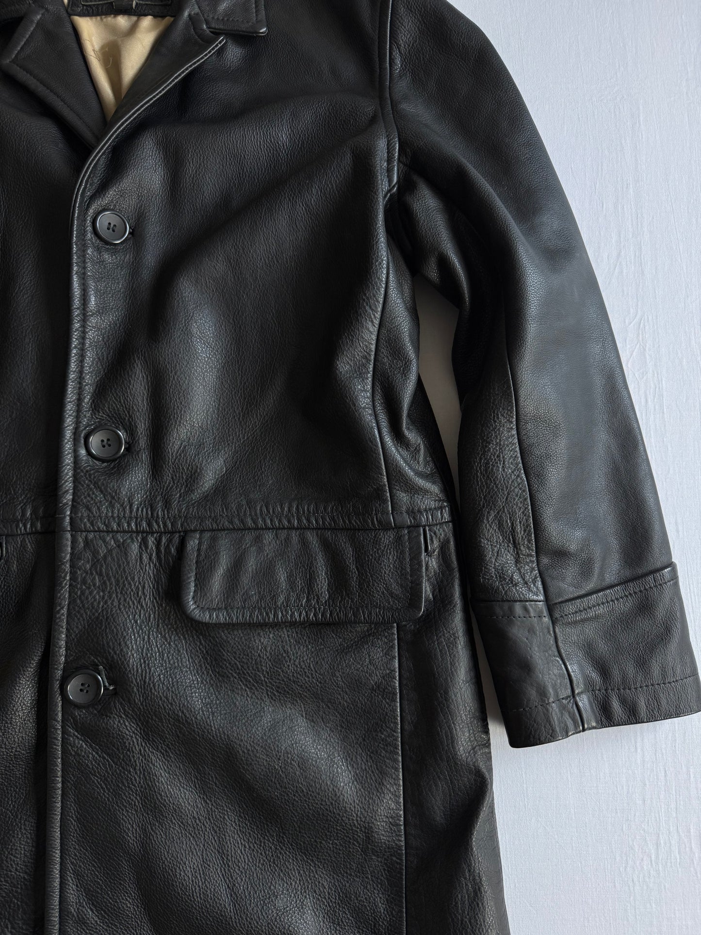 ☕️ Palton Vintage Bărbați din Piele Neagră – L