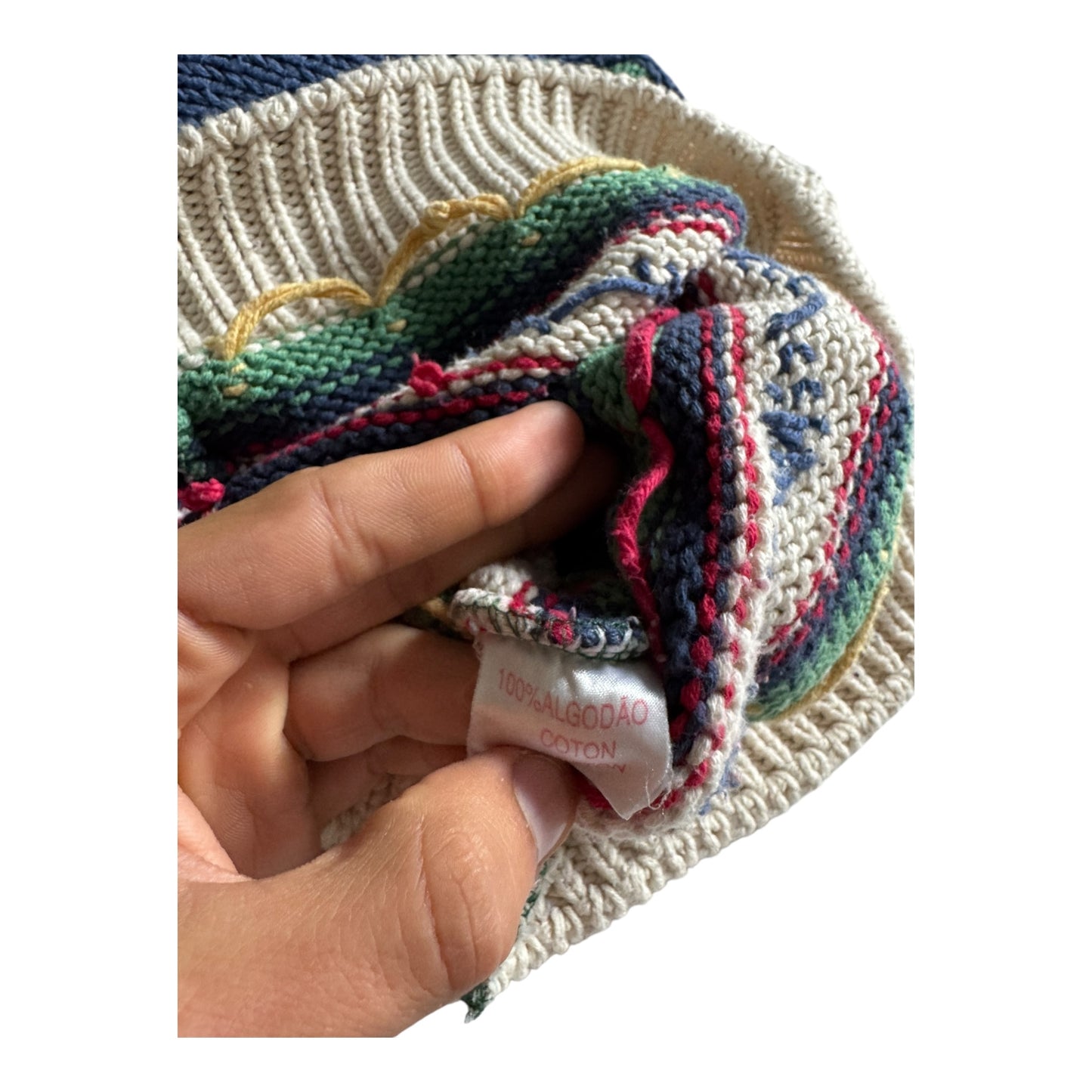 🧶 Vintage Patterned Jumper – 100% Cotton – Made in Portugal – Men’s M