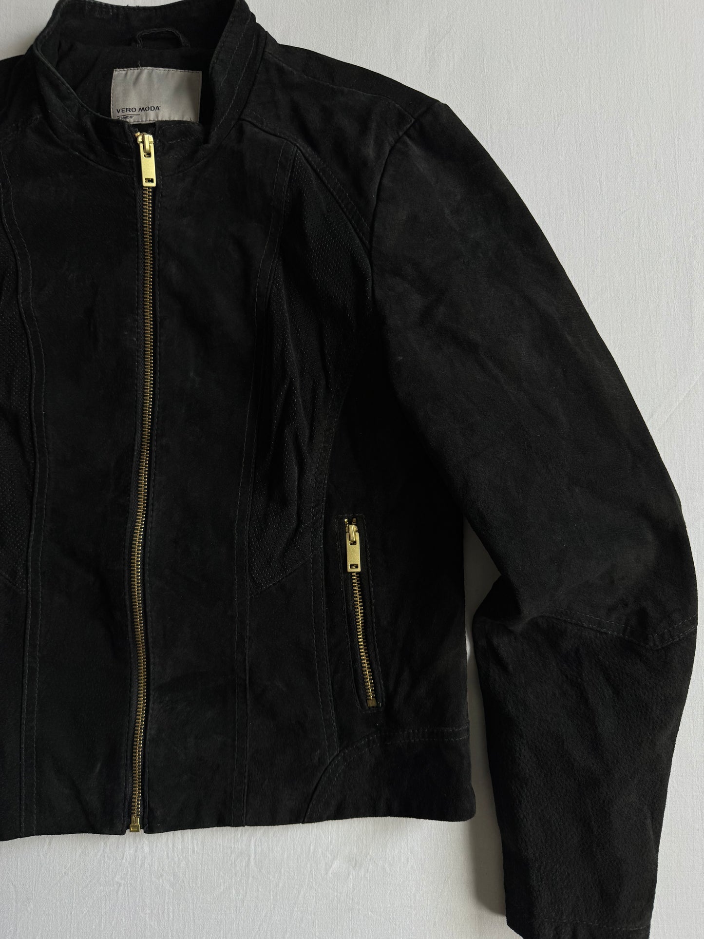 🐽 Geacă Y2K Damă din Piele Suede de Porc Neagră – L