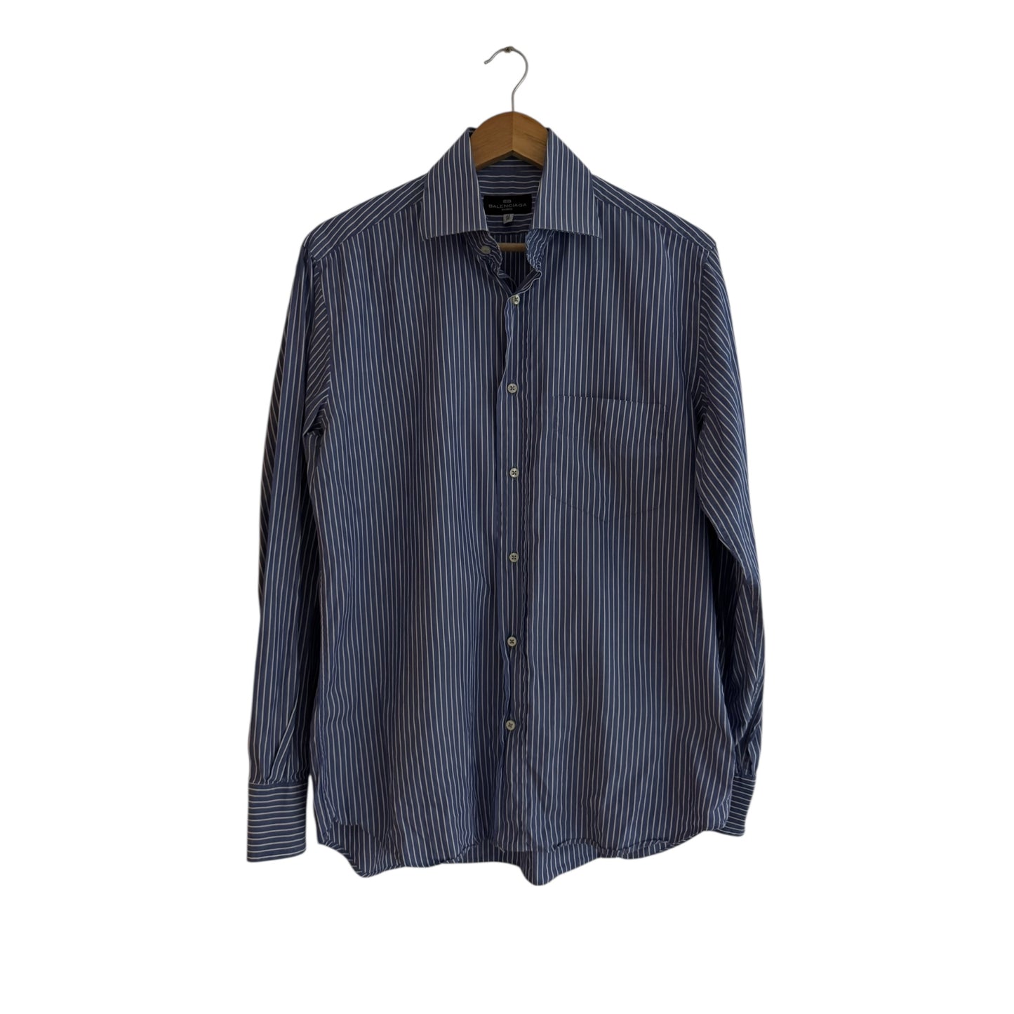 👔 Cămașă vintage Balenciaga / Blue Vertical Stripes (Mărime 41 / 16 - L Bărbați)