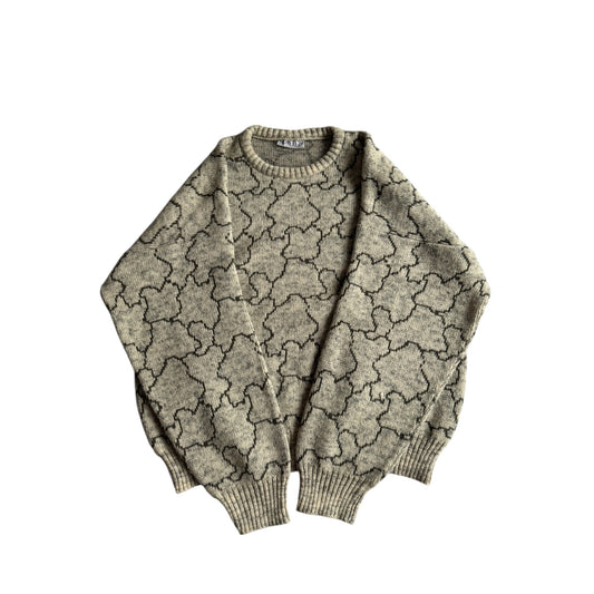 🧶 Pulover Vintage Gri Texturat din Blend de Lână - L (50)