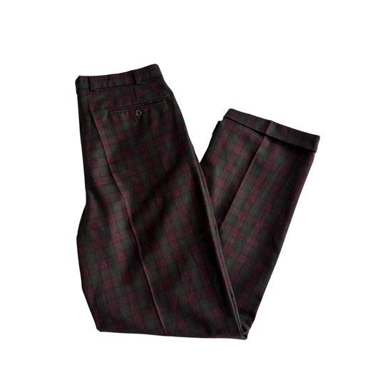 🍷 Pantaloni Vintage Slacks Burgundy & Verde / Pure New Wool (Size 50)
