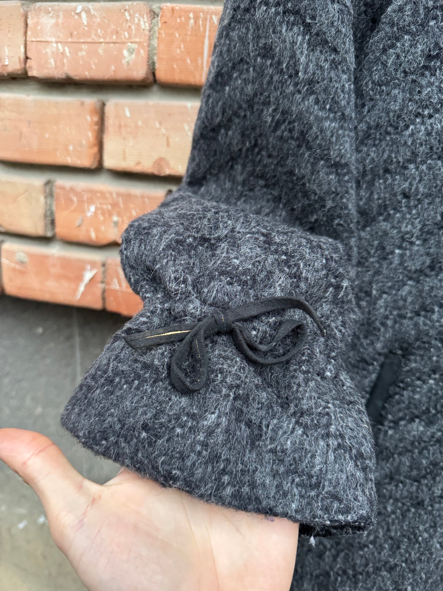 🦙 Palton Vintage Damă Gri Texturat din Lână și Alpaca – IT 46 (M/L)