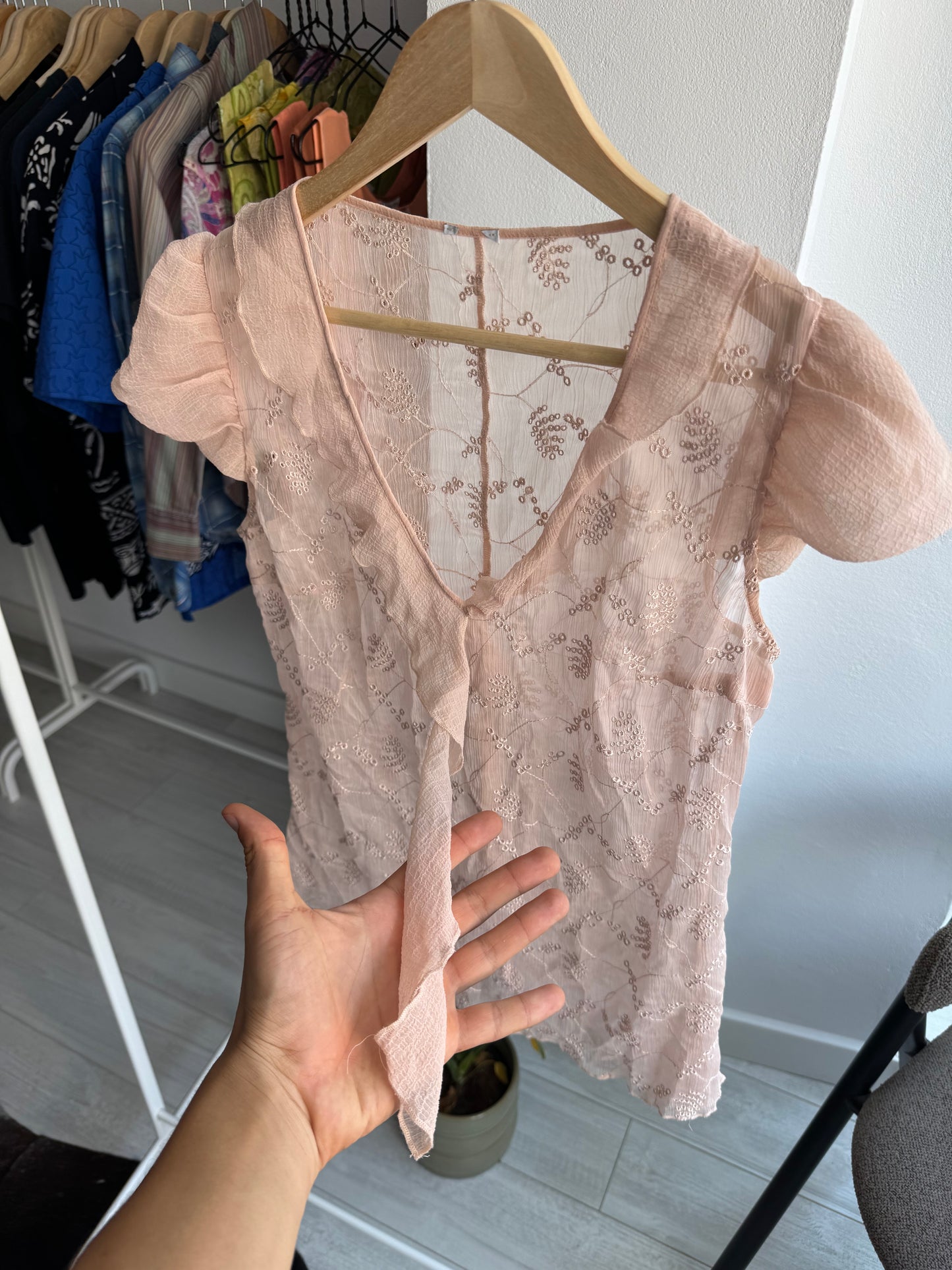 ✨ Top Mesh Roz Pal Y2K – S/M Damă