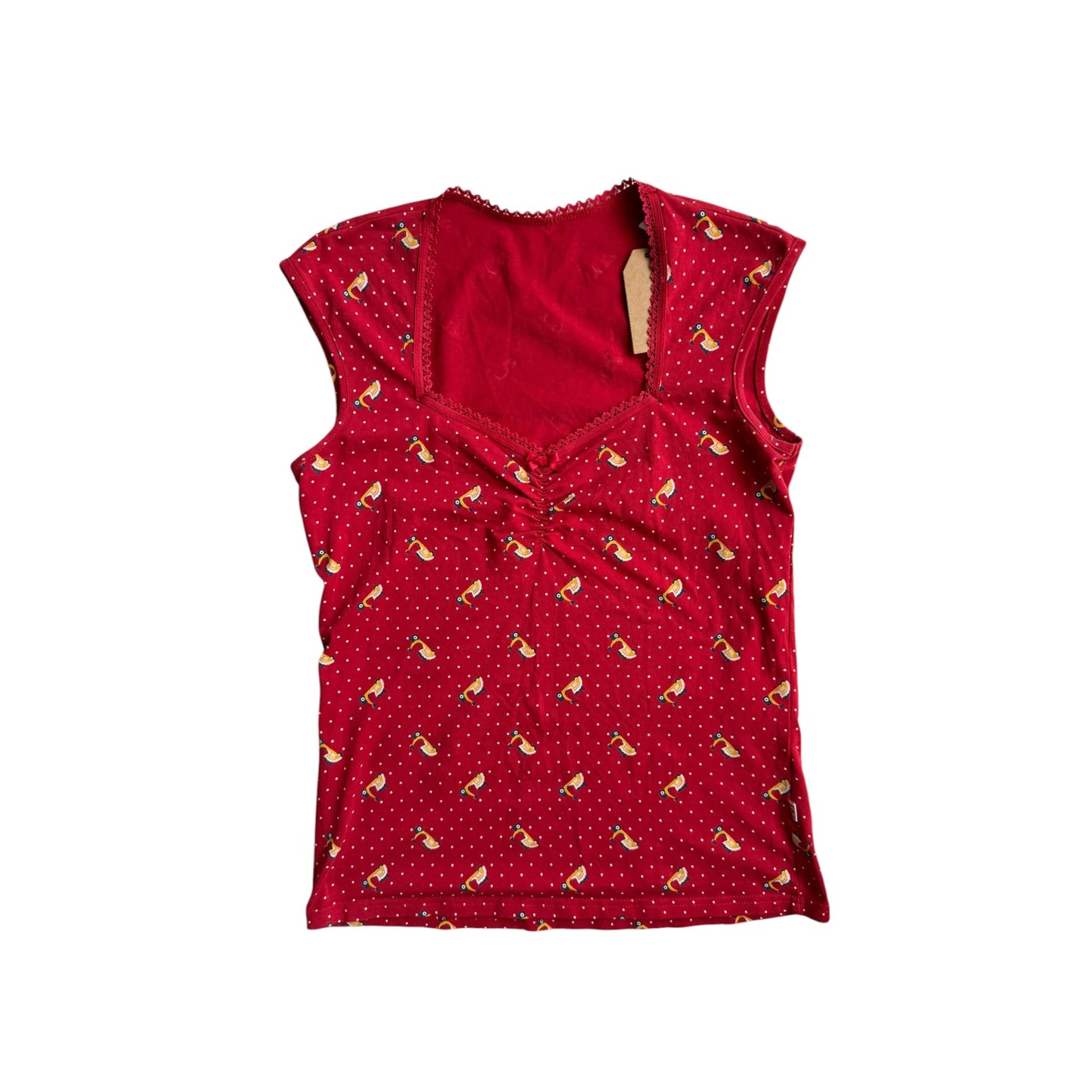 💁‍♀️ Top Roșu Printed Y2K | Bumbac Elastic – S Damă