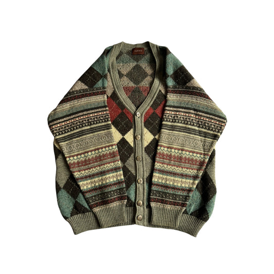 🧶 Cardigan Vintage Bărbați cu Model Argyle și Mâneci cu model Etnic – XL