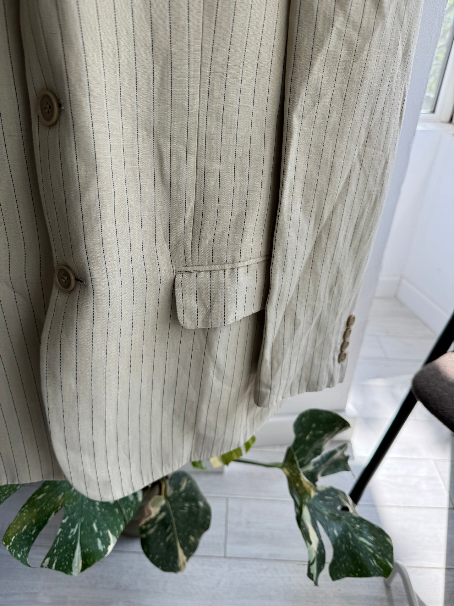Blazer din In Vintage cu Dungi Crem | Made in Italy – S Oversized (46)