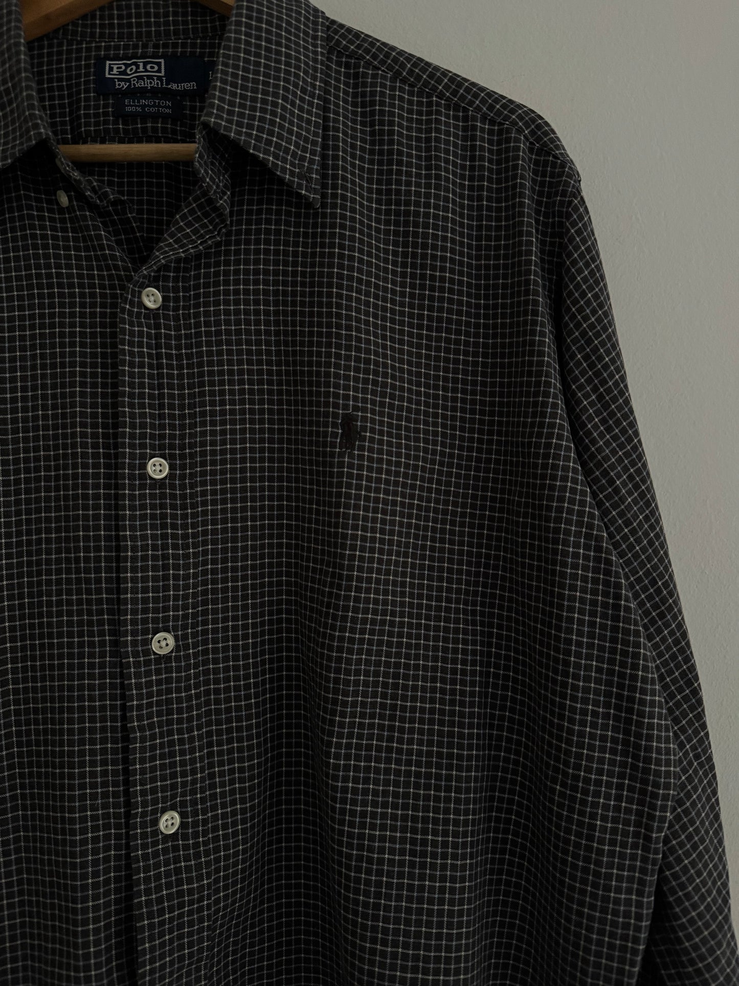 👔 Cămașă vintage Polo by Ralph Lauren Ellington neagră în carouri (Mărime L)