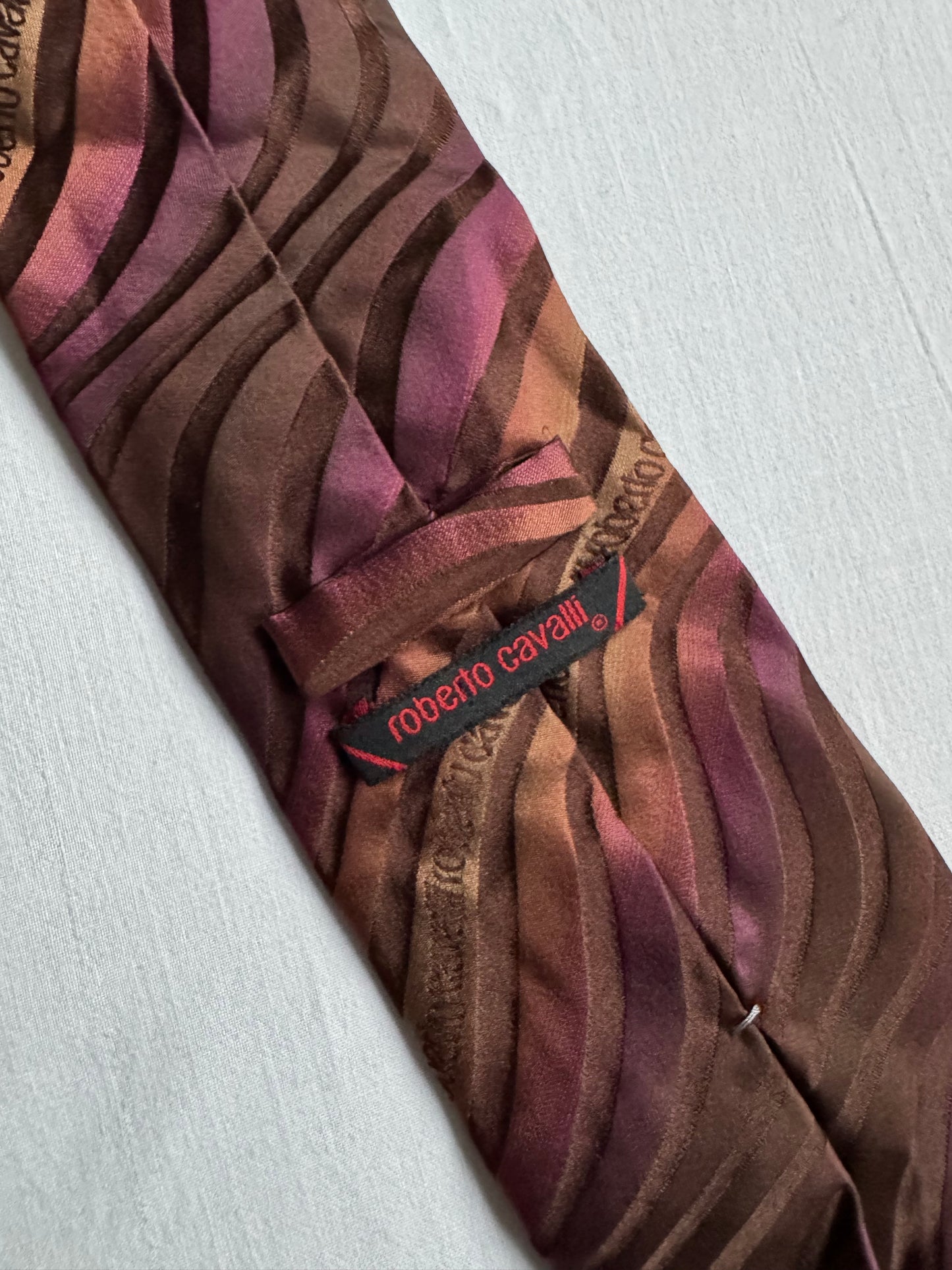 👔 Cravată Vintage Roberto Cavalli din Mătase cu Print Grafic – Made in Italy