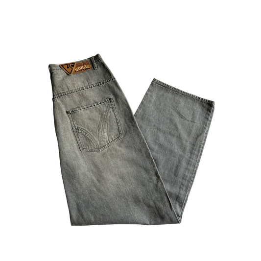 🎙️ Blugi Vokal Y2K Gri Brodați Baggy – Mărimea 38x34