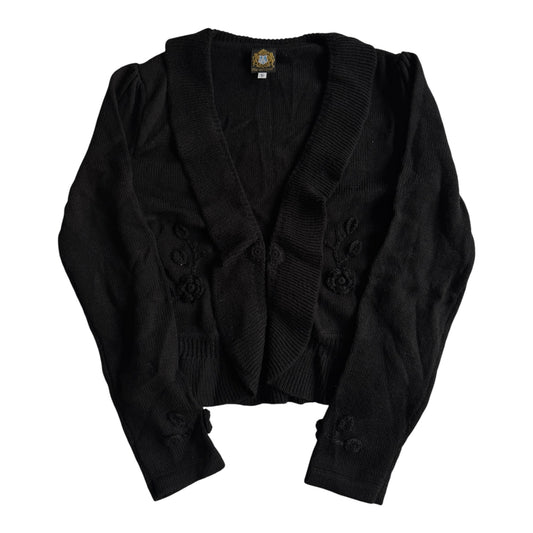 🧶 Cardigan Vintage Damă Negru din Blend de Lână cu Broderie Florală – S
