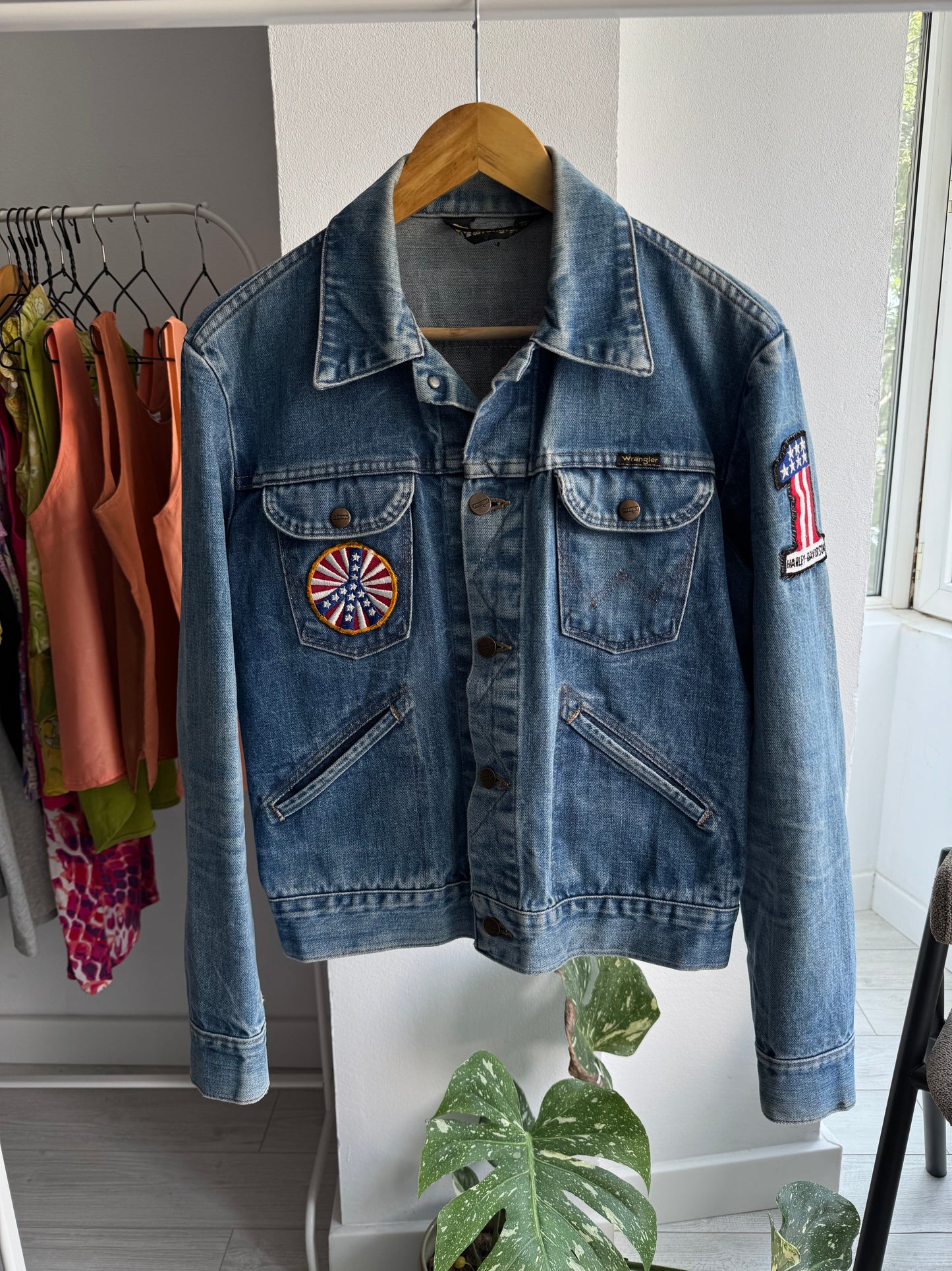 🤠 Vintage Wrangler Geacă Denim Anii '70 – S/M Bărbați