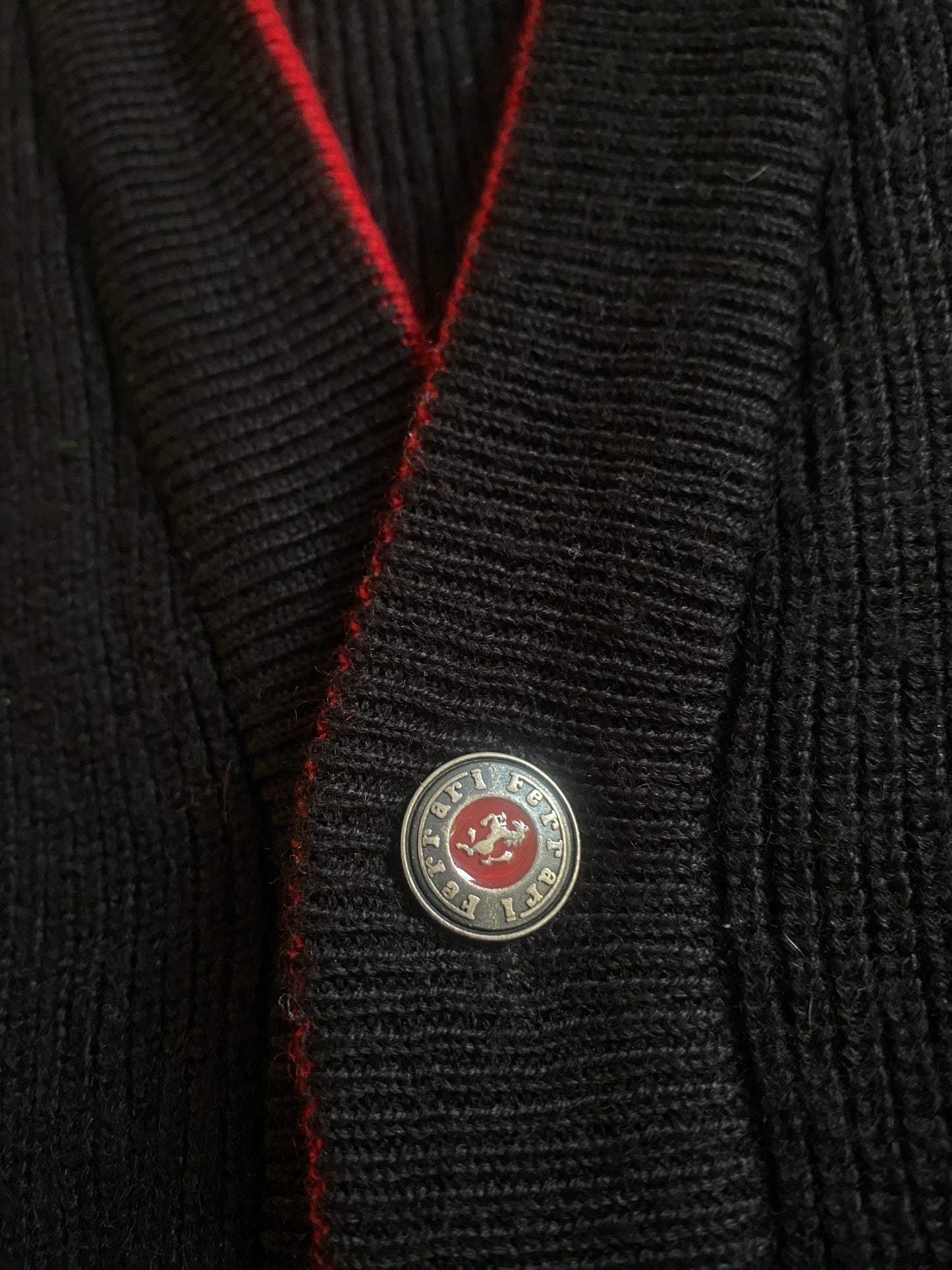 Cardigan Vintage Ferrari – Negru – Lână Virgina & Acril – Made in Italy – Mărime L