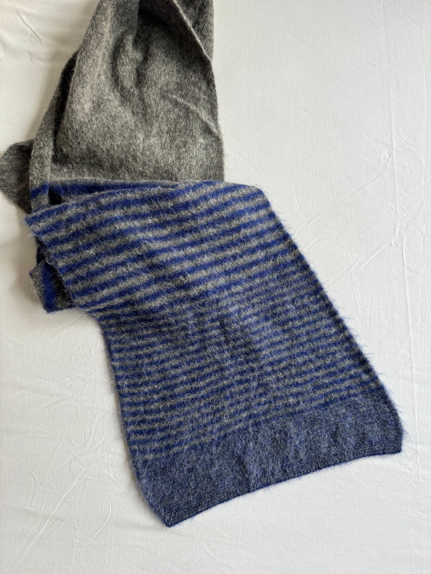 🧣 Fular Sportmax Gri cu Dungi Albastre / Amestec Alpaca (Made in Italy)