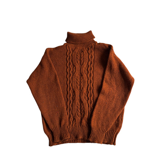 🧶 Pulover Vintage Cărămiziu din Lână Virgină cu Guler Rulat – L