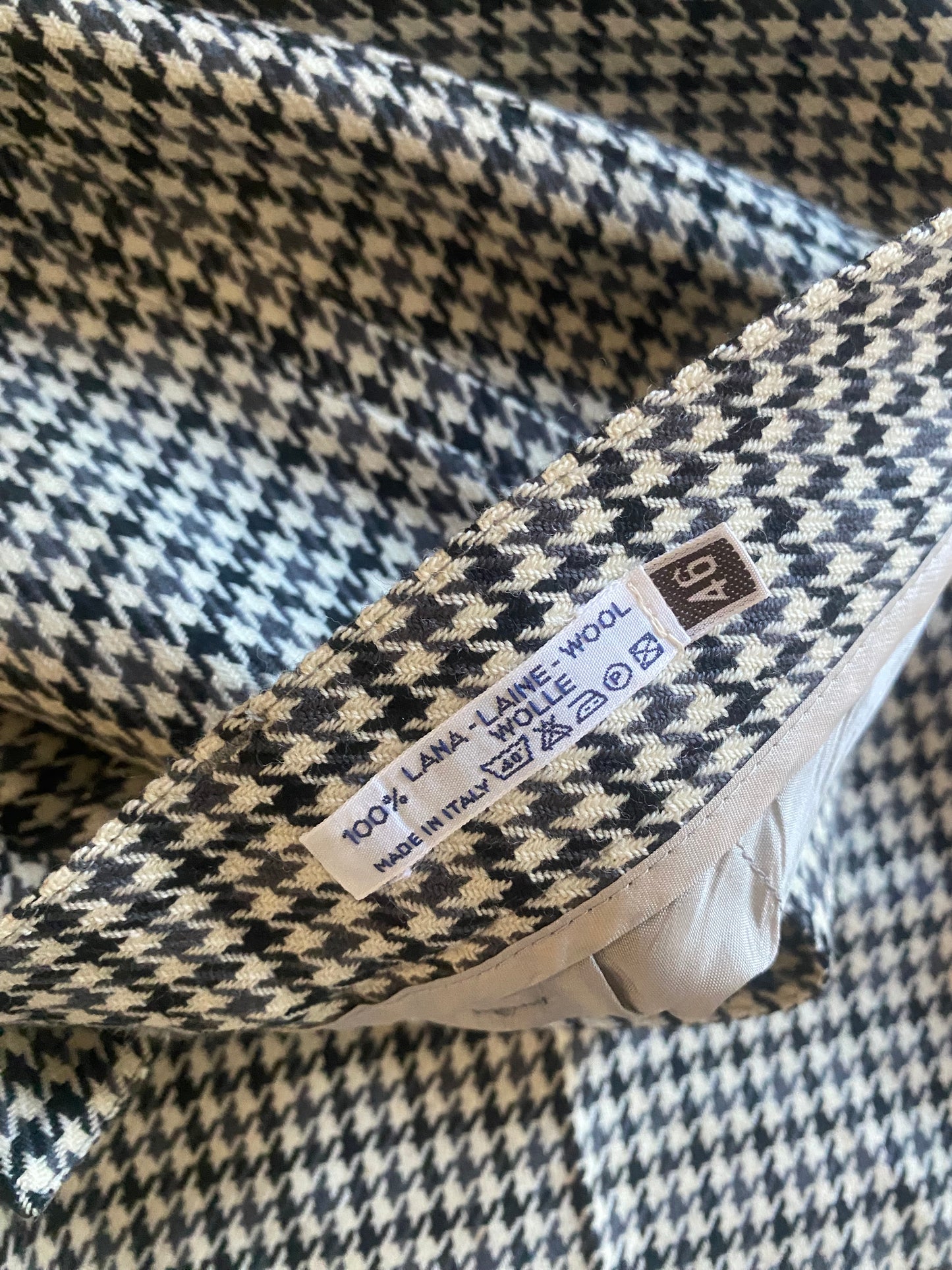 🦓 Pantaloni Vintage – Houndstooth Pattern – 100% Lână – IT 46 (EU 42) – Made in Italy
