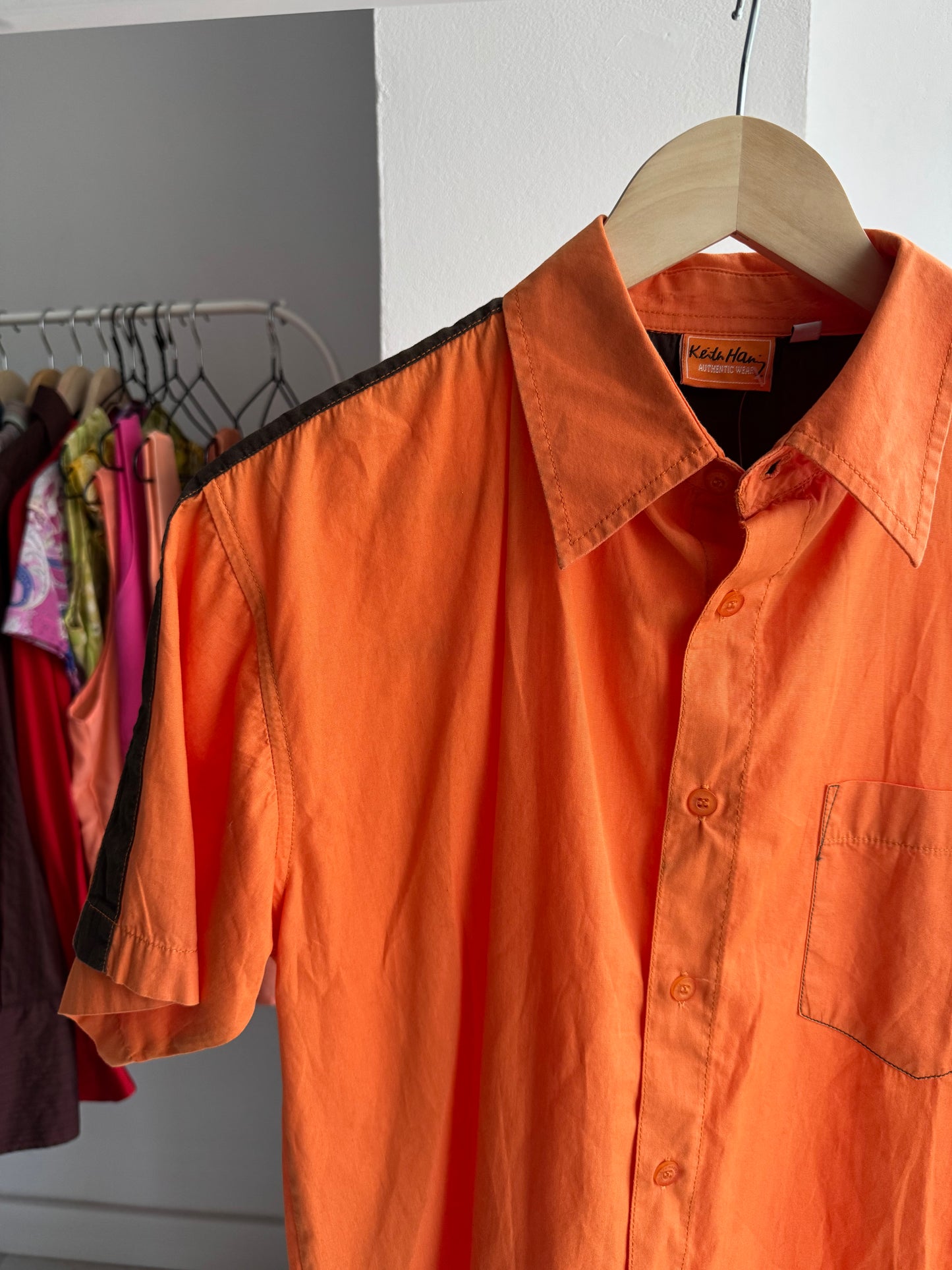 🍊 Cămașă Keith Haring Print Portocaliu Vintage | Bumbac – M