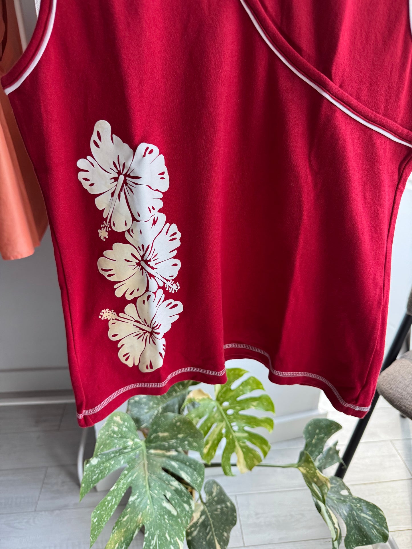 💁‍♀️ Top Roșu Printed Y2K | Bumbac Elastic – M/L Damă (40)