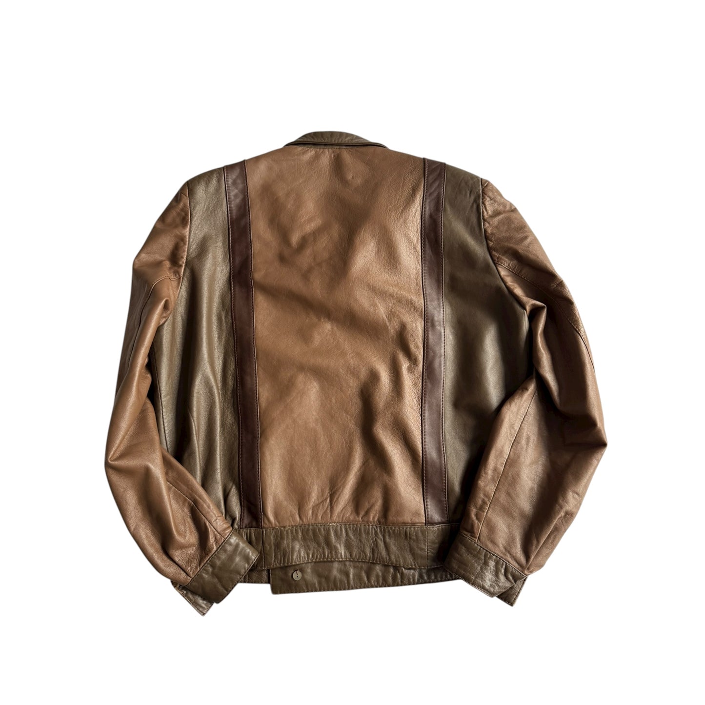 🏍️ Geacă vintage biker din piele / Maro & Olive (Women’s L)