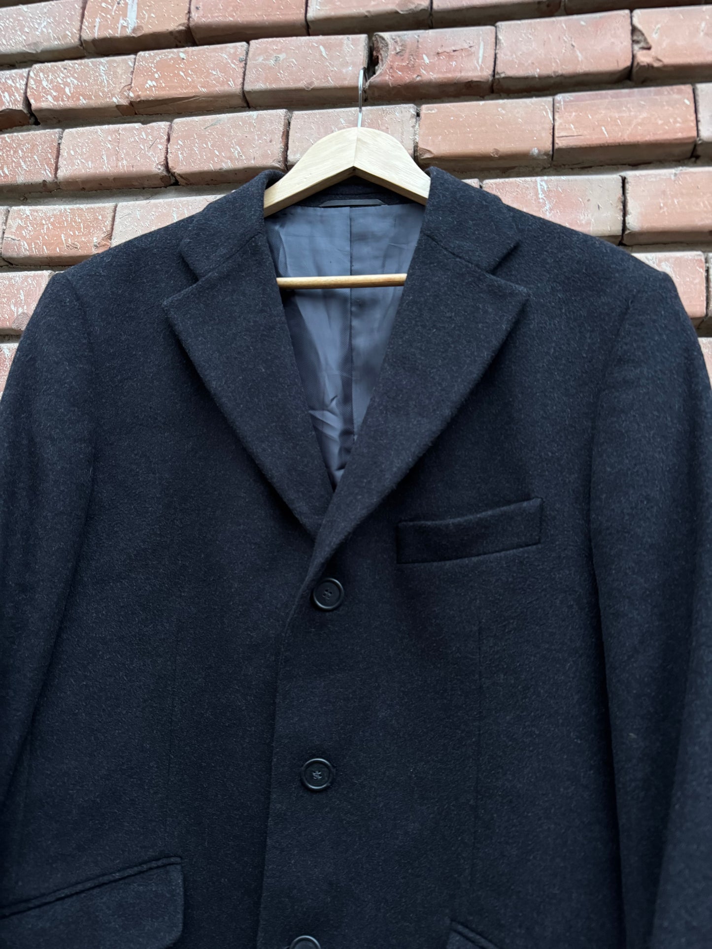 🧥 Palton Vintage Bărbați Gri Închis din Lână și Cașmir – 52 (L)