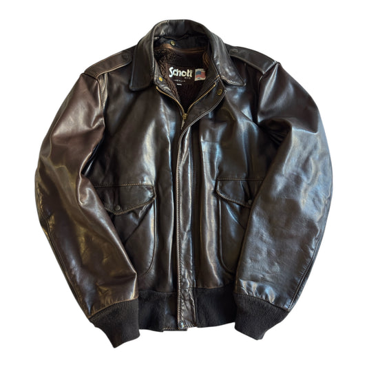 ✈️ Geacă de piele Schott NYC 184SM A-2 maro, bărbați L – piele de vacă autentică, Made in USA 🇺🇸