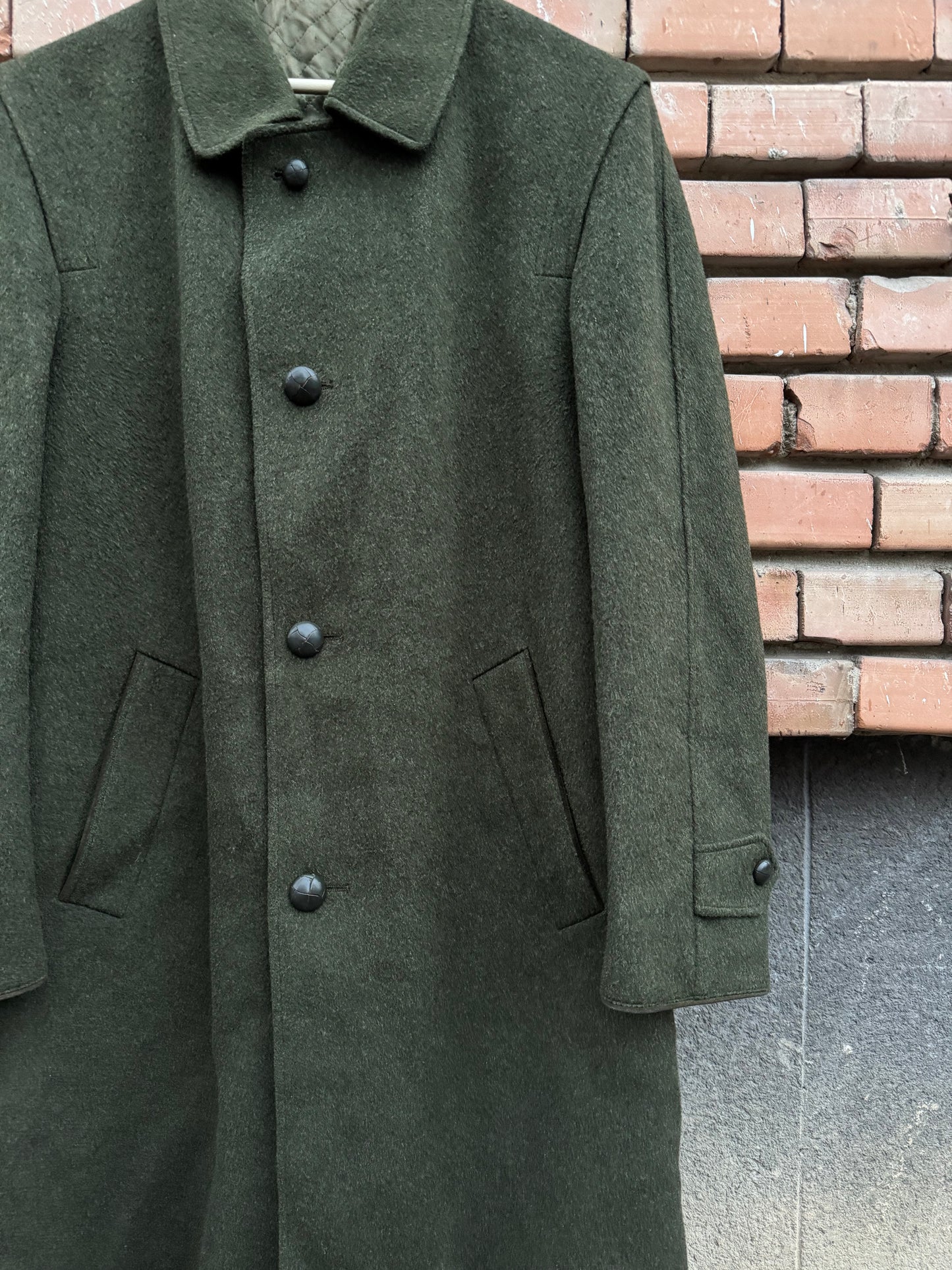 🌳 Palton Vintage Bărbați Verde Închis din Lână Virgină și Alpaca – EU 46 (S oversized / M)