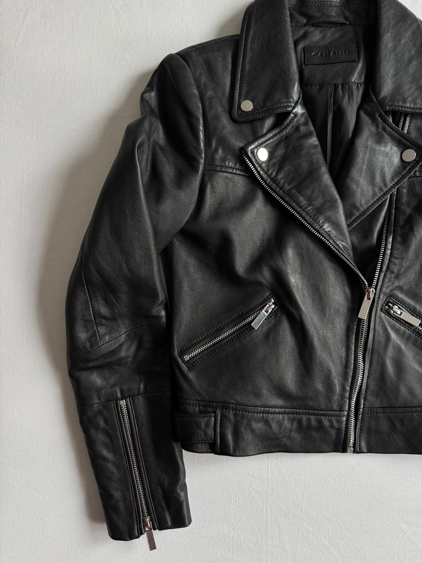 🏍️ Jachetă Biker Y2K Neagră din Piele de Oaie – EU 36 (S Damă)