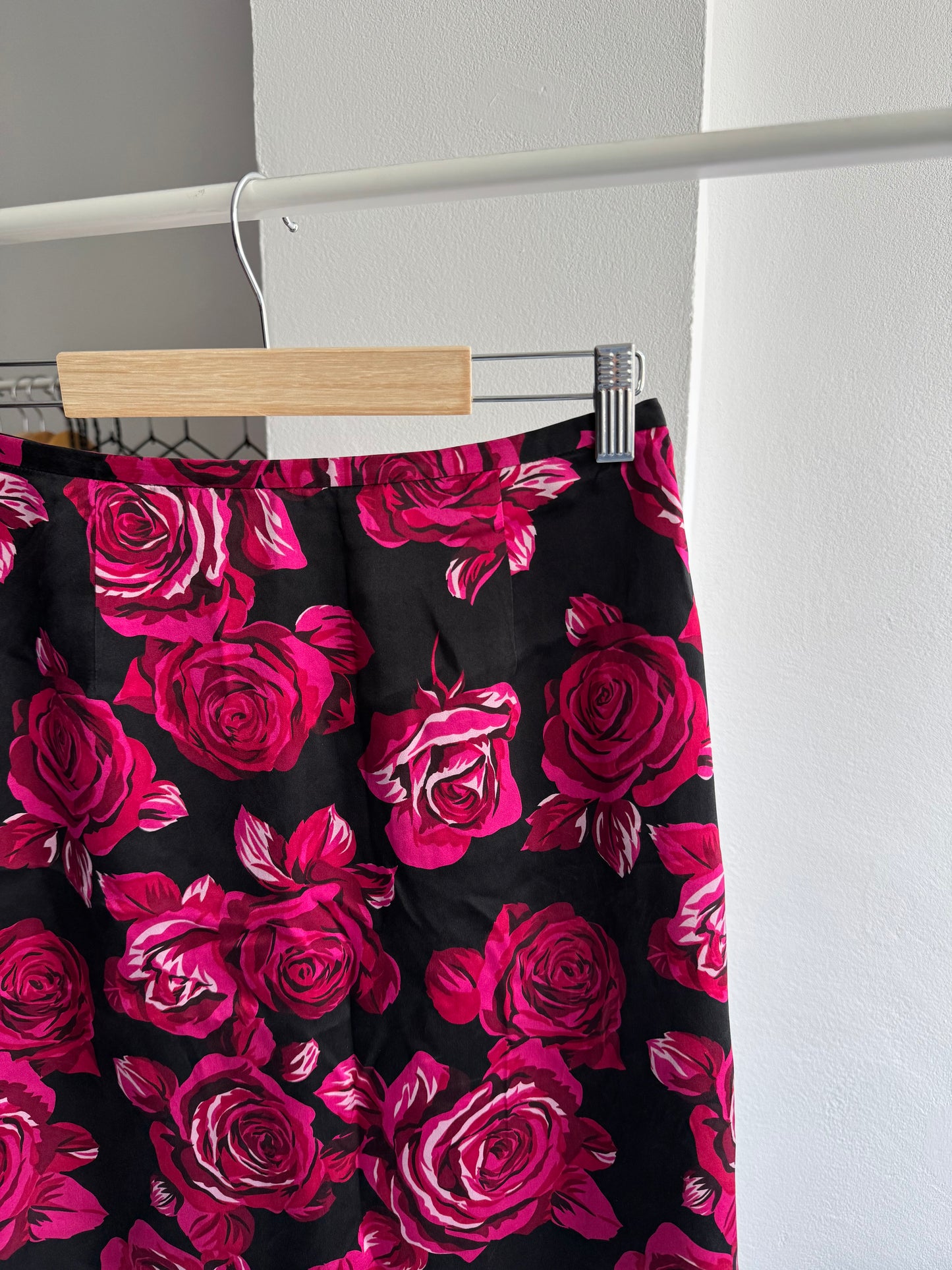 🌹 Fustă Mătase Y2K Print Trandafiri – US 4 / XS Femei