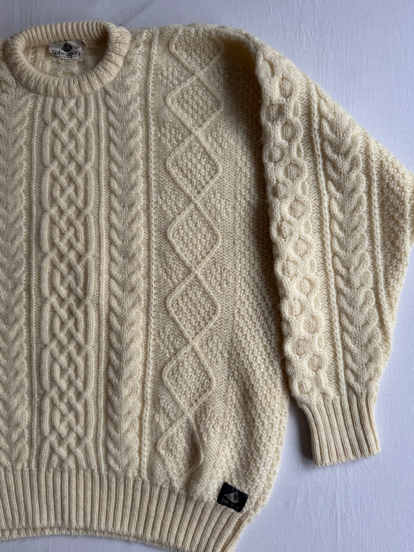 🎣 Pulover Vintage Irish Fisherman din Lână Virgină – XL