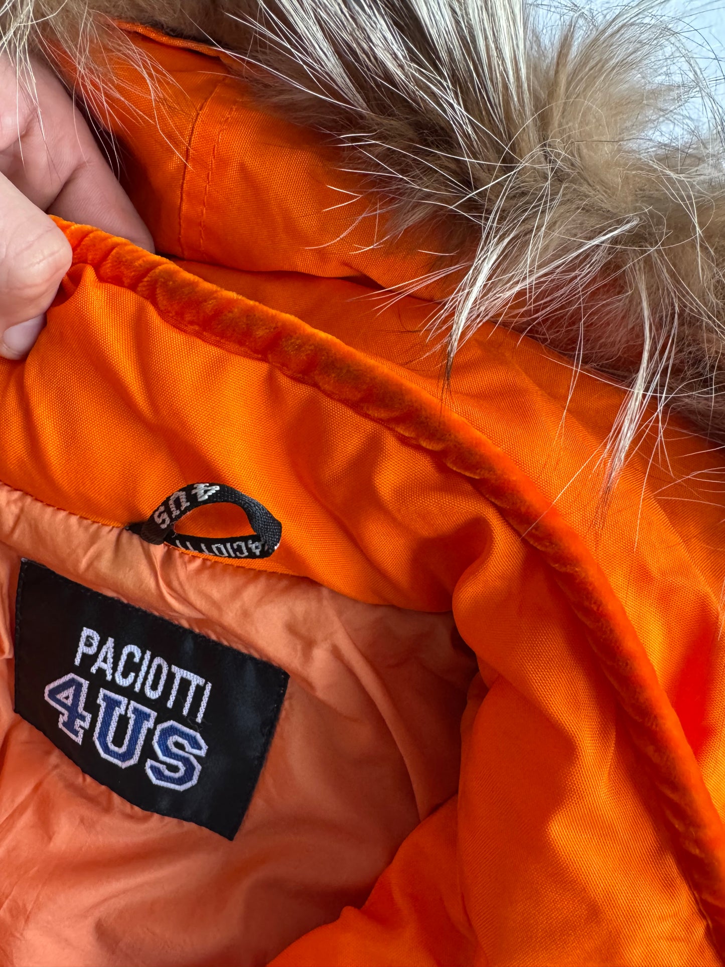 🍊 Jachetă Y2K Portocalie 4US by Cesare Paciotti cu Glugă din Blană Naturală – M Femei