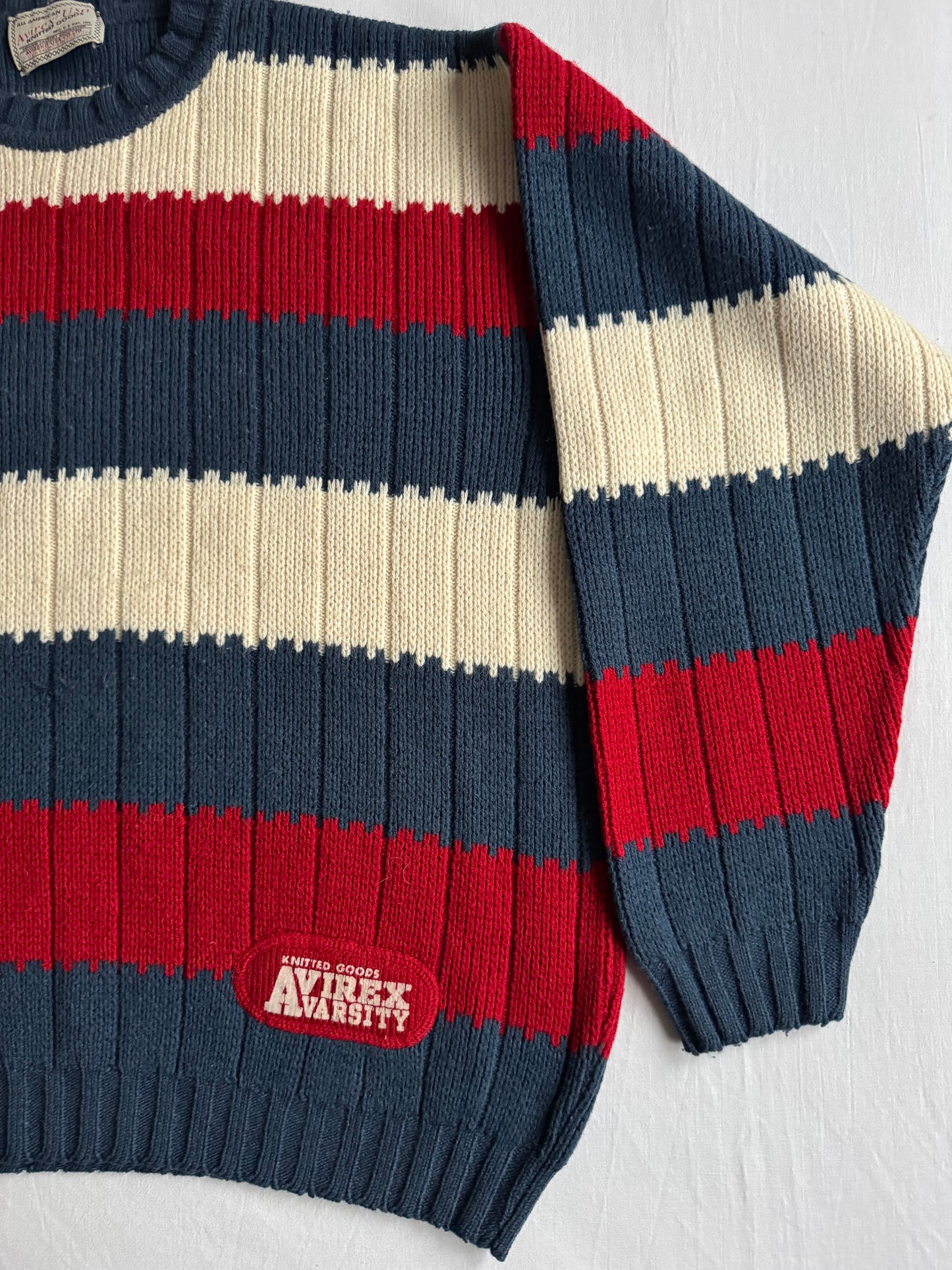 🧶 Pulover Vintage Bărbați Avirex cu Dungi – L