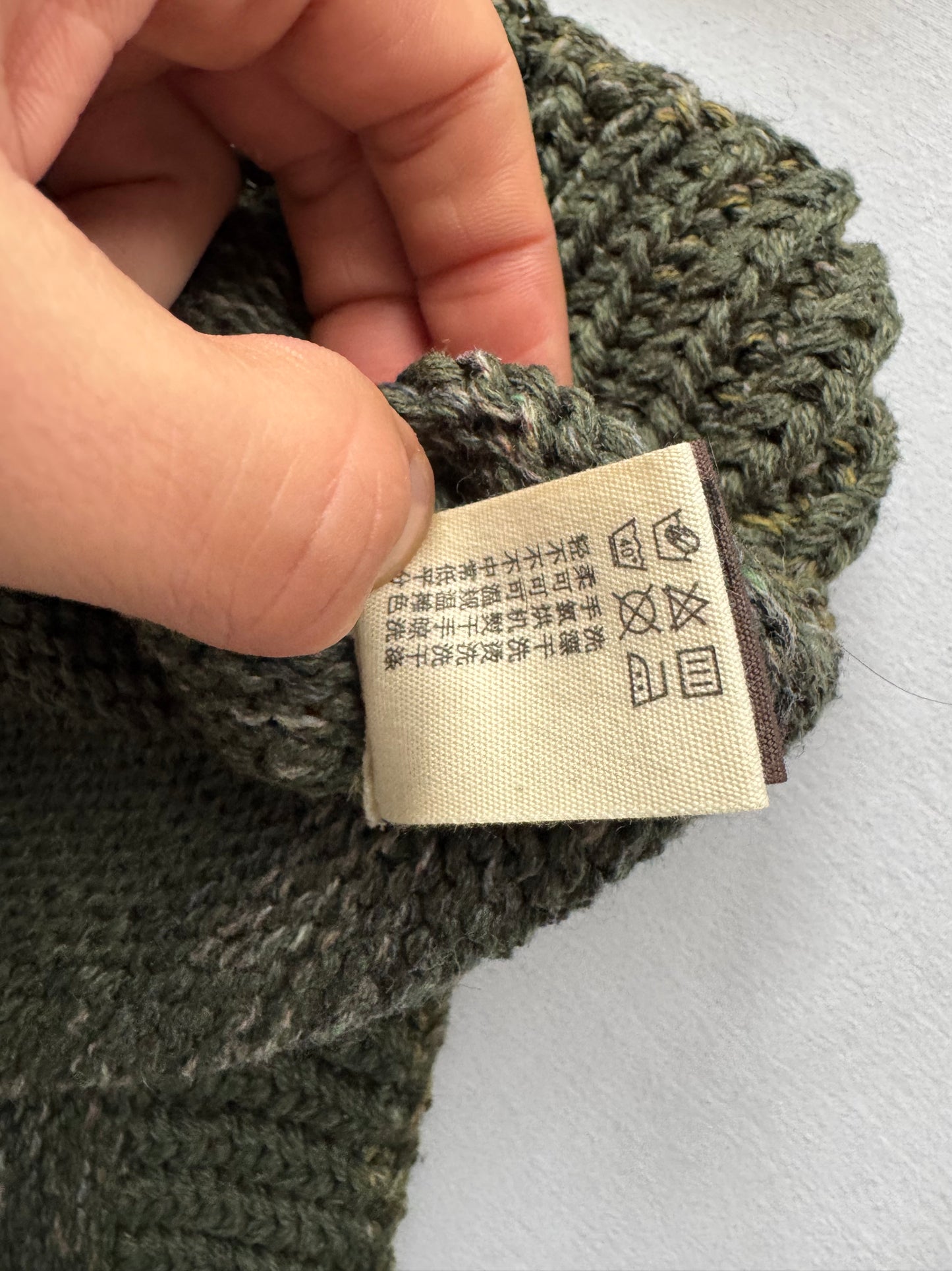 🧶 Hanorac Tricotat Vintage Verde Închis din Lână Merino – M Bărbați (Cropped Fit)