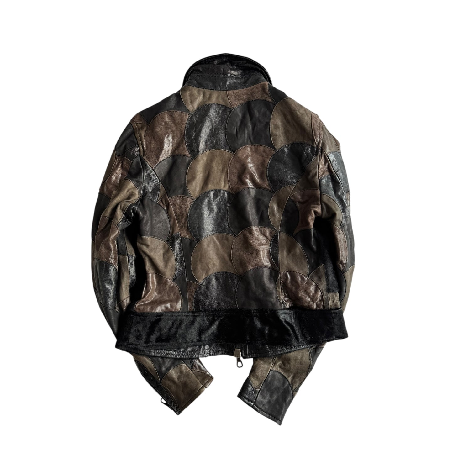 🐮 Jachetă Y2K Patchwork din Piele și Păr de Vacă – IT 44 (S Damă)