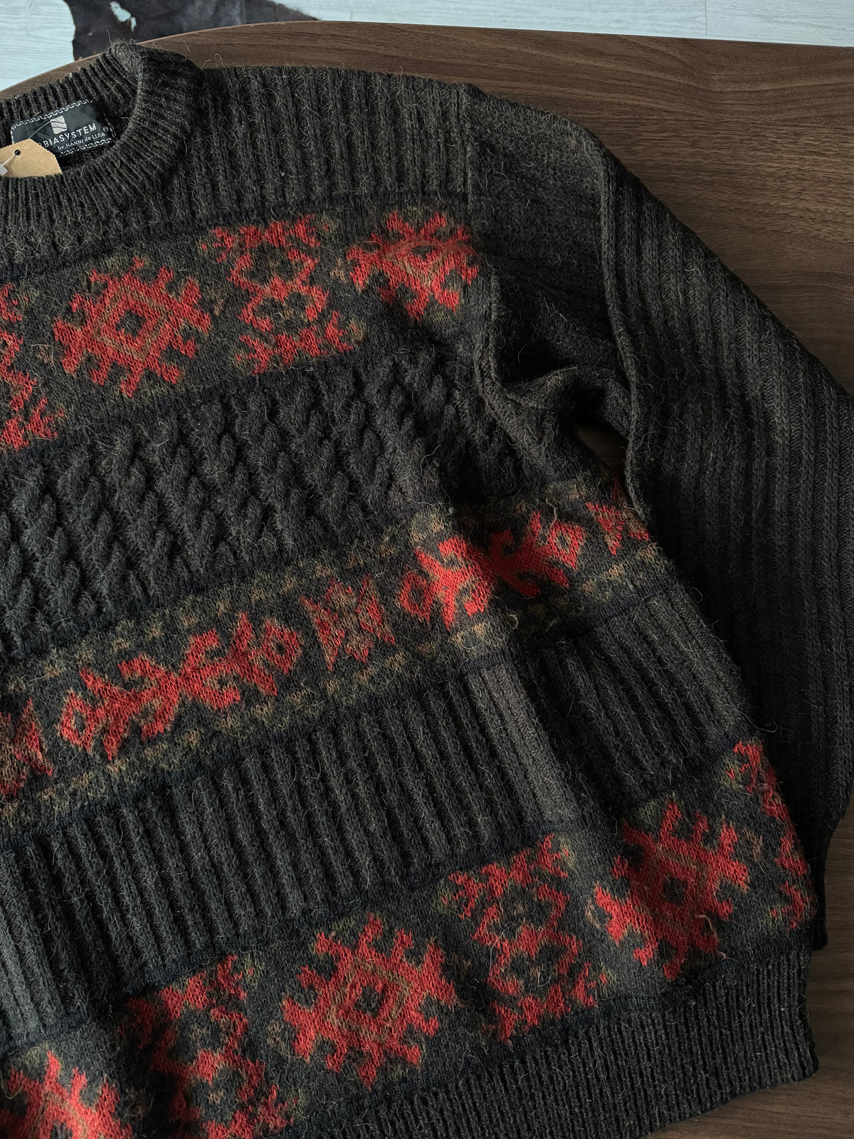 Pulover Alpaca şi Lână Maro Vintage Bărbați | Model Etnic | L (50)