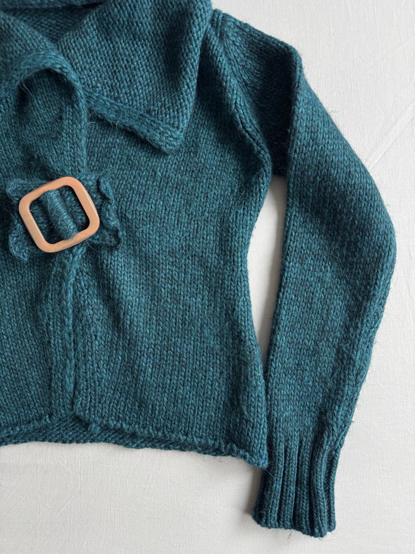 🧶 Cardigan Y2K Damă Turcoaz din Blend Premium – aprox. M