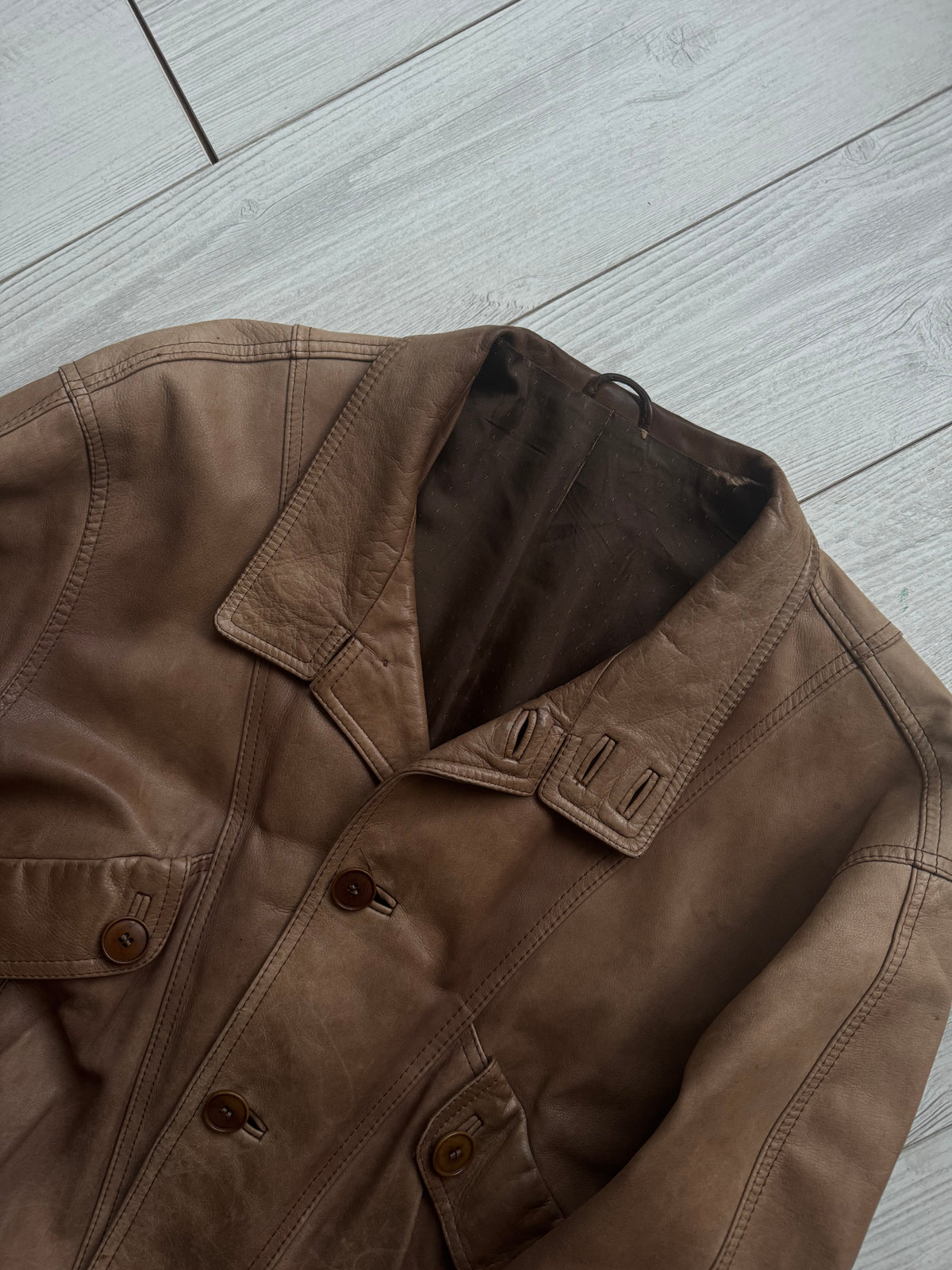 Jachetă Piele Naturală Maro Vintage Bărbați | L (50)